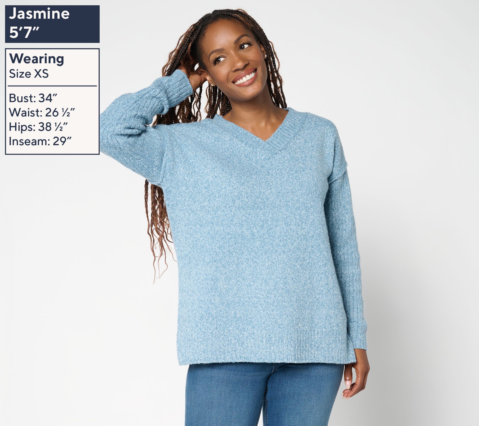 Belle by Kim Gravel Boyfriend Ribbed & Jersey V-Neck Sweater