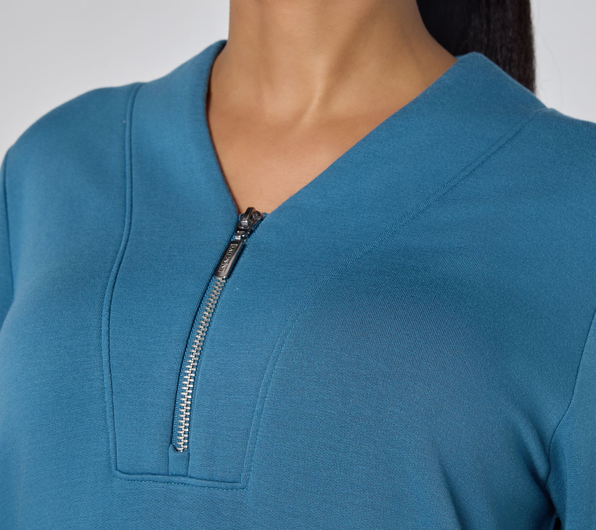 Denim & Co. Active Fleece-Back Knit V-Neck Top