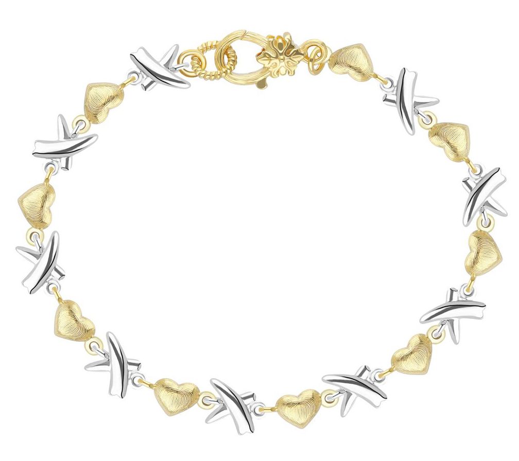 Ariva Sterling Silver & 18K Gold Clad Hugs & Ki ses Bracelet