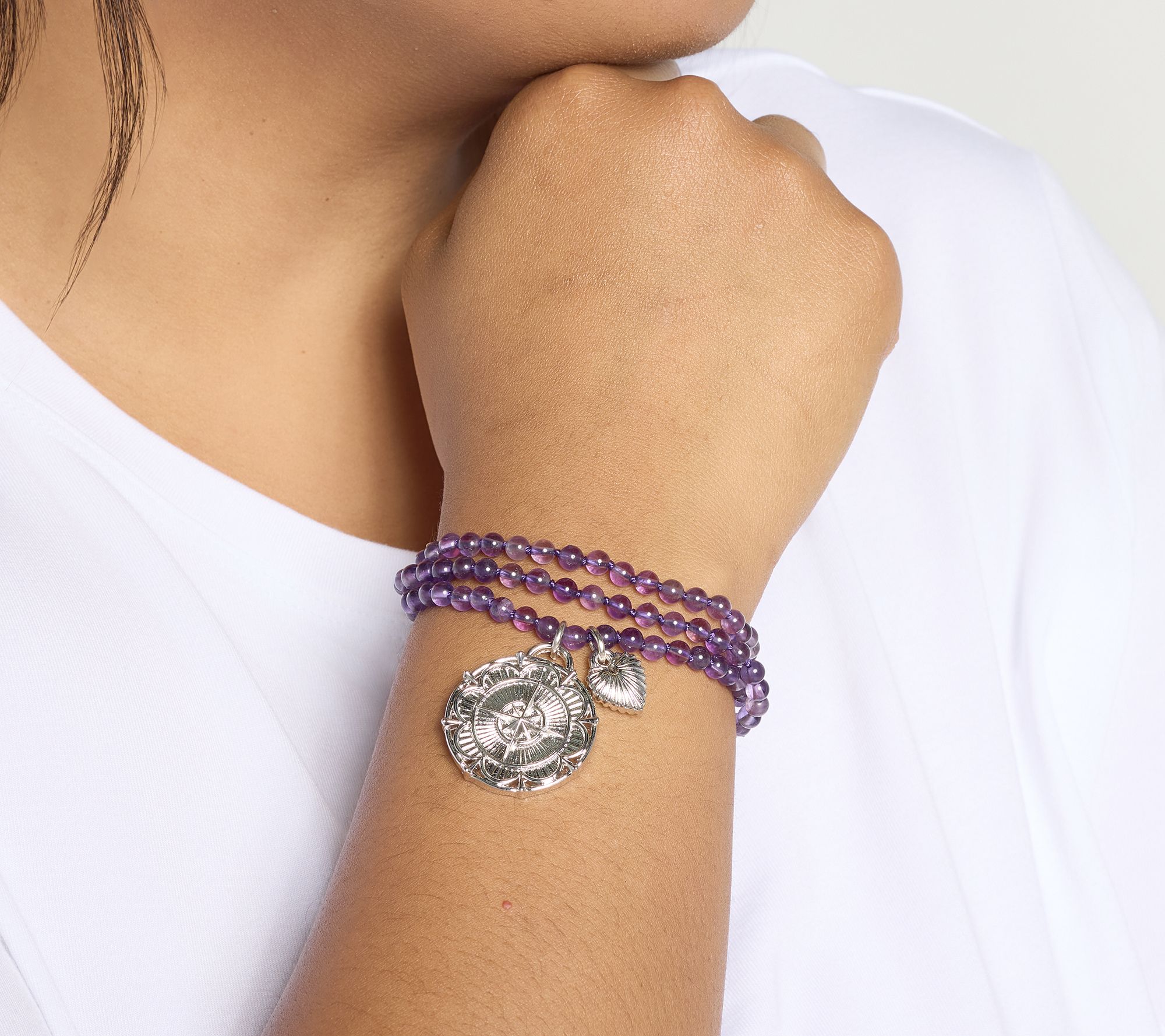 Divinely Guided by Theresa Caputo Amethyst Hand-Knotted Charm Necklace