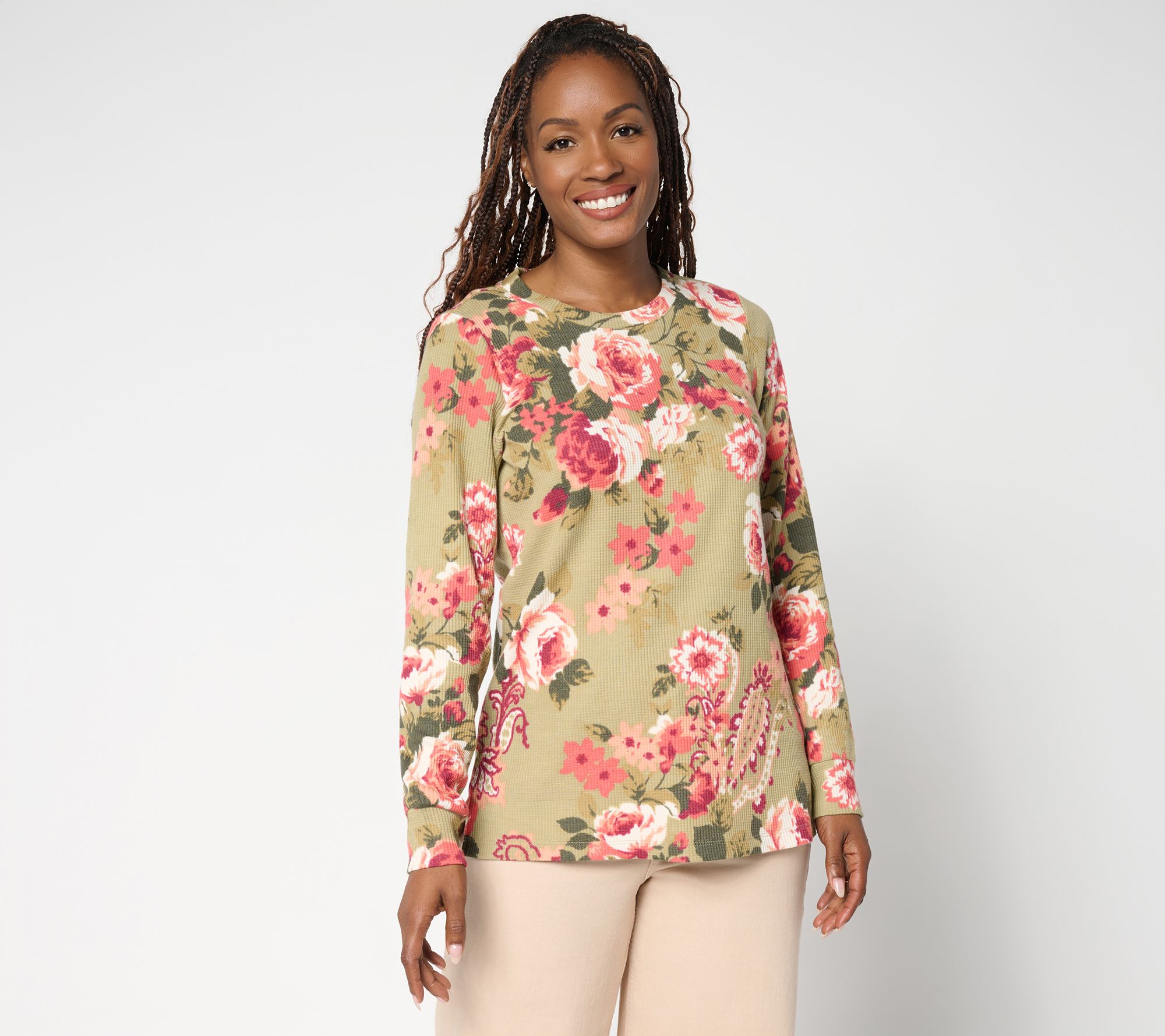 Belle Boho by Kim Gravel Micro Waffle Ranch Floral Print Top