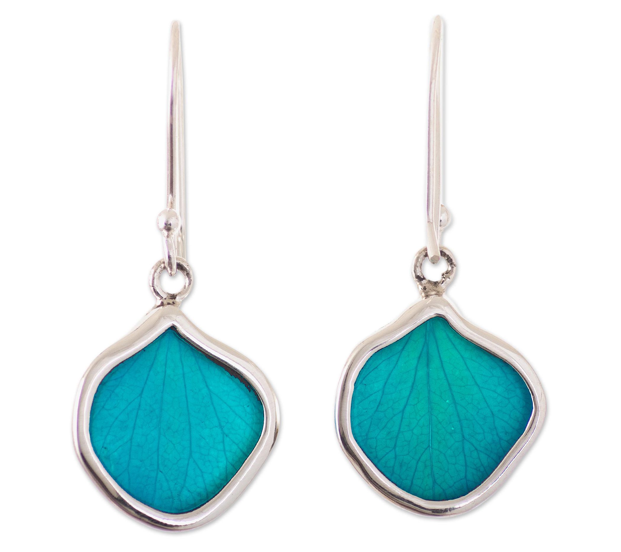 Novica Artisan Crafted Sterling Turquoise Leaf Dangle Earrings