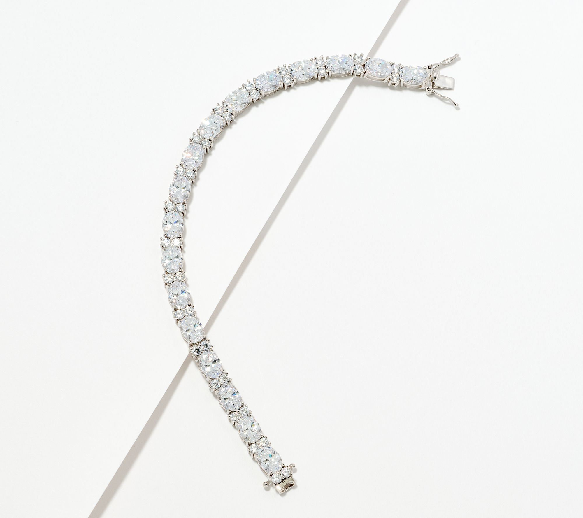 Diamonique Oval & Round Cut Tennis Bracelet, Sterling Silver