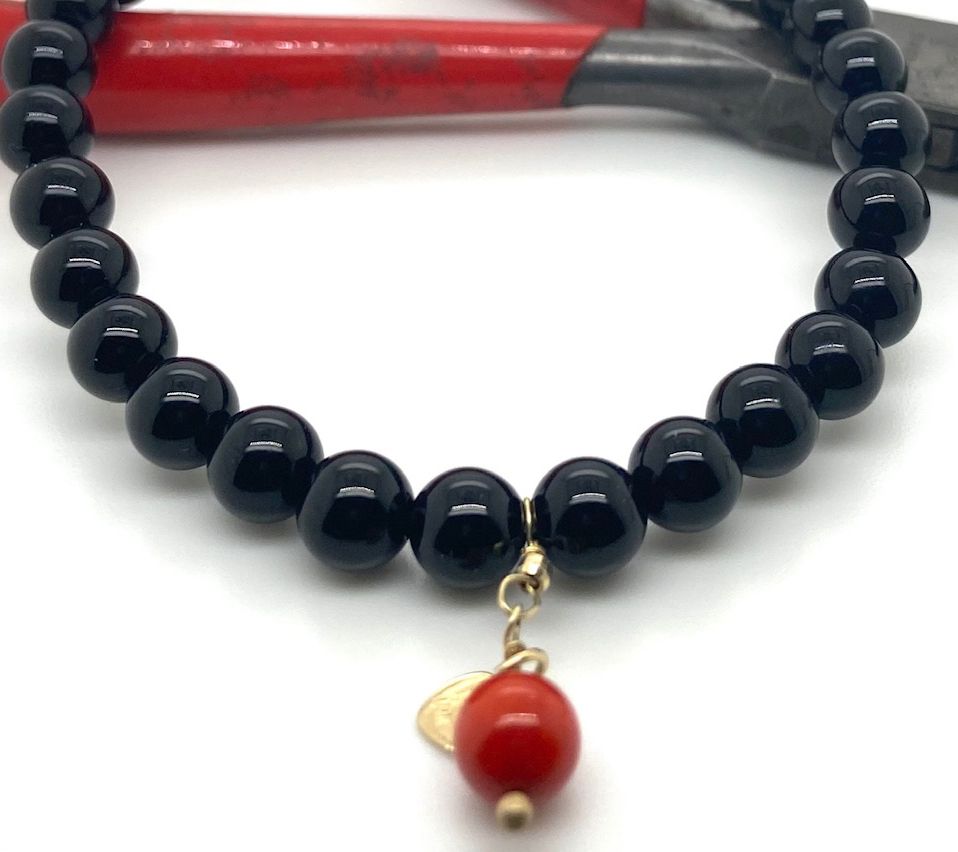 Alkeme 10K Gold Onyx & Coral Charm Stretch Bracelet