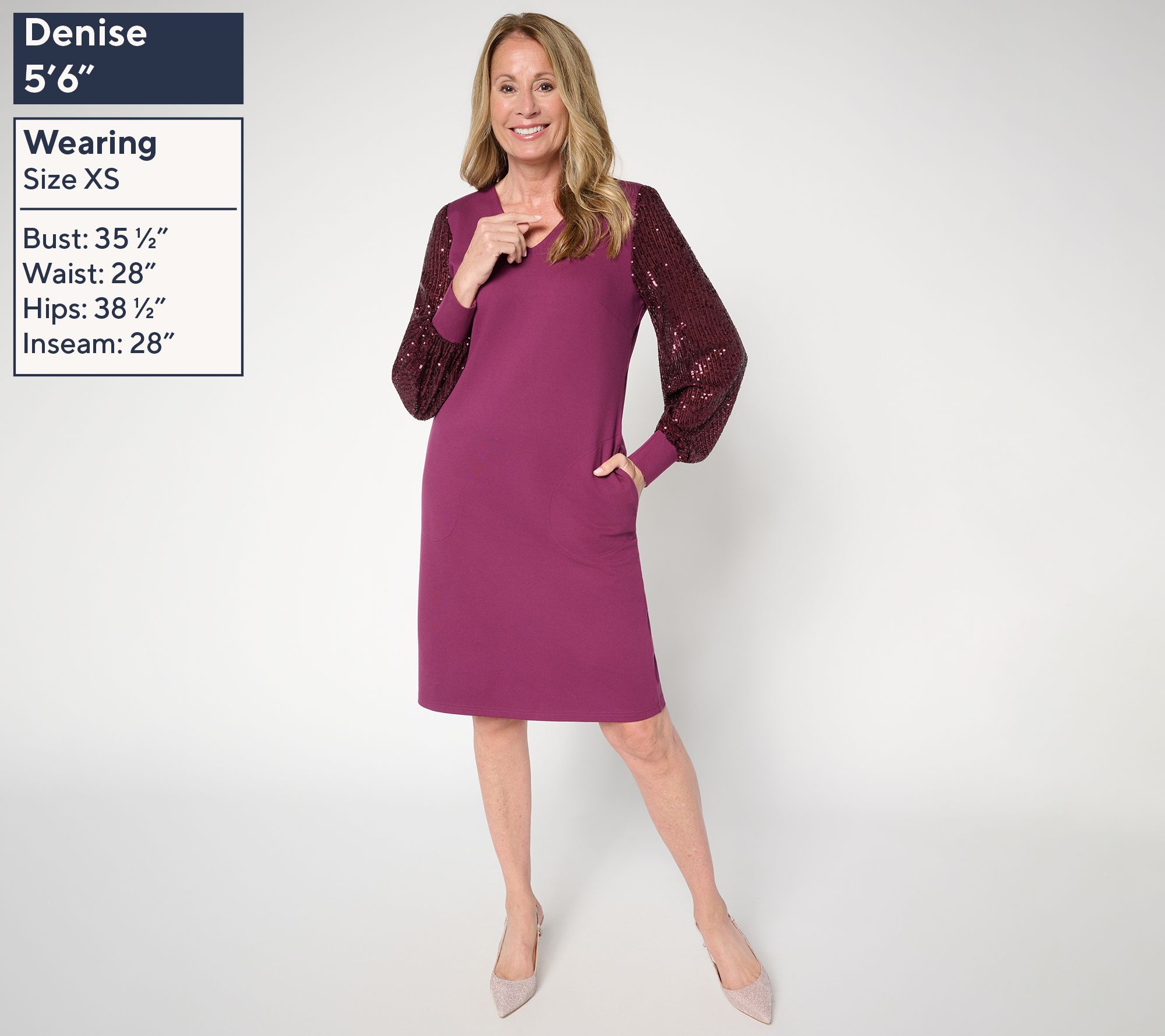 Jingle Belles by Kim Gravel Petite Ponte Dress with Sequin Sleeves