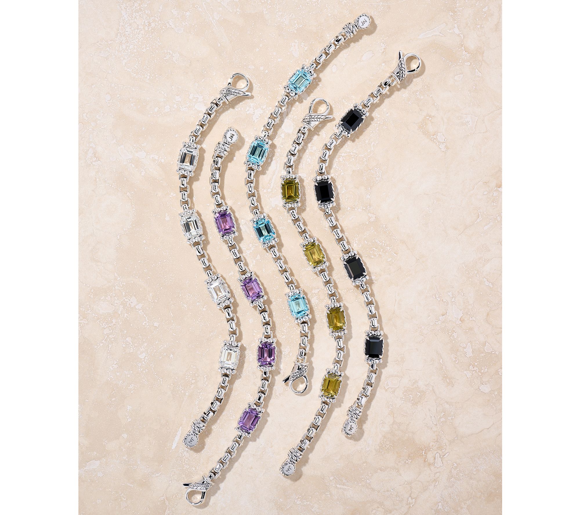 JAI Sterling Silver 8 cttw Gemstone 5.3mm Box Chain Bracelet