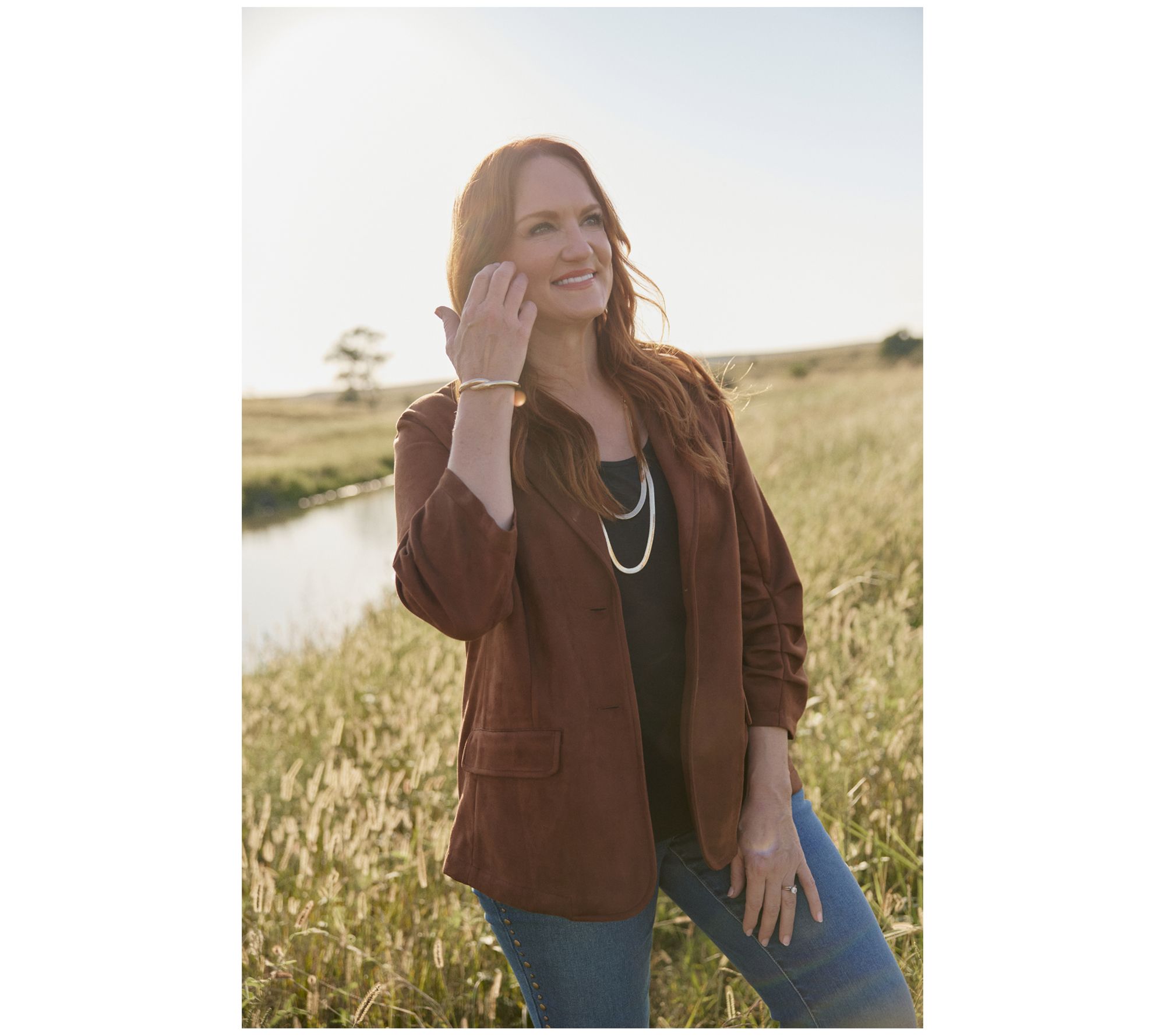 Ree by The Pioneer Woman Regular Suede Scrunched Sleeve Blazer