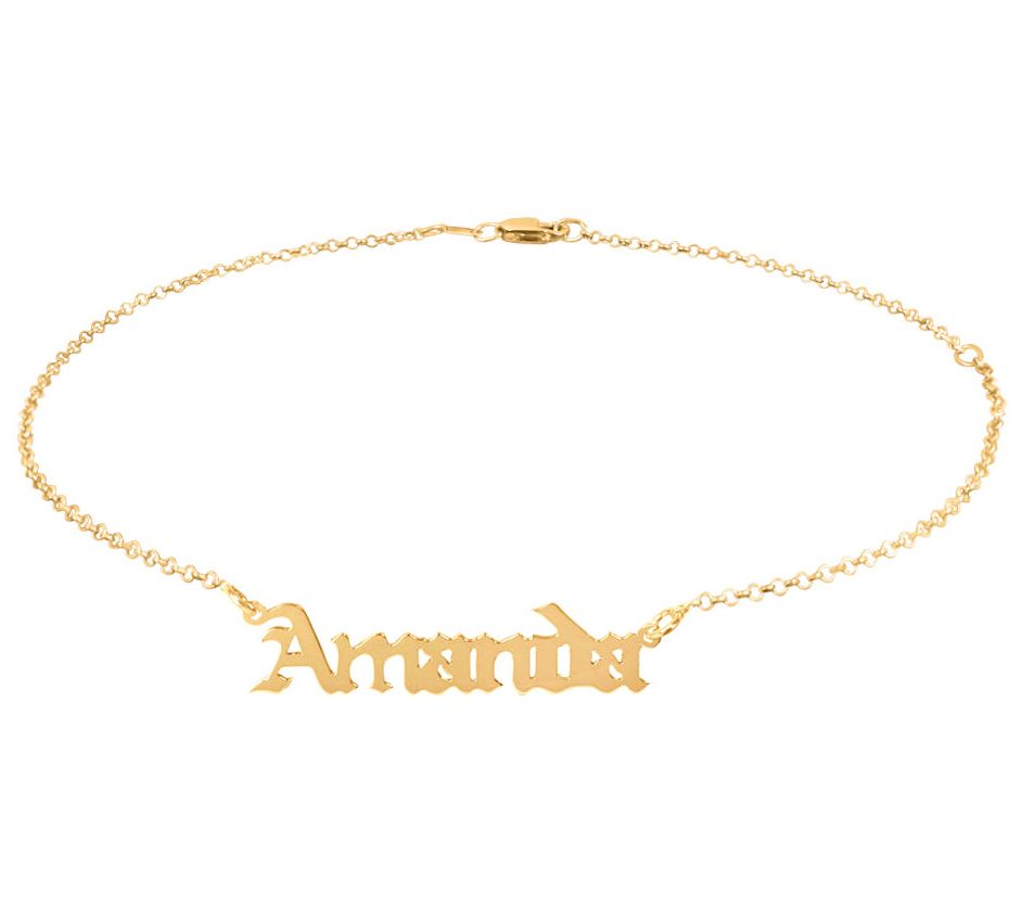 14K Gold Plated Personalized Adjustable Name An kle Bracelet