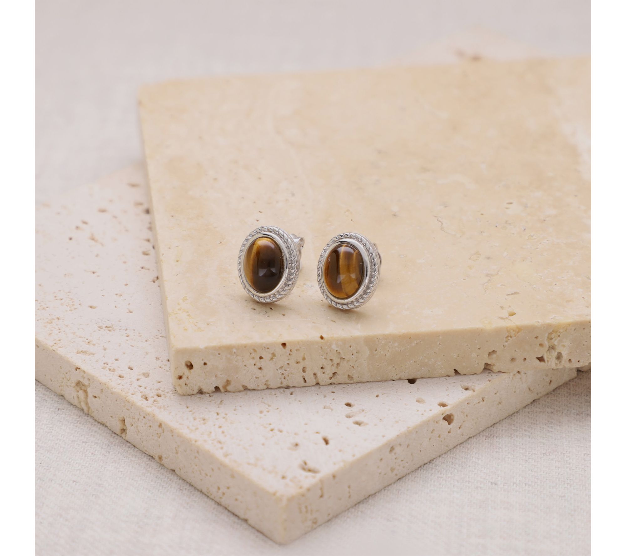 Ariva Sterling Silver Tiger Eye Arden Button Earrings