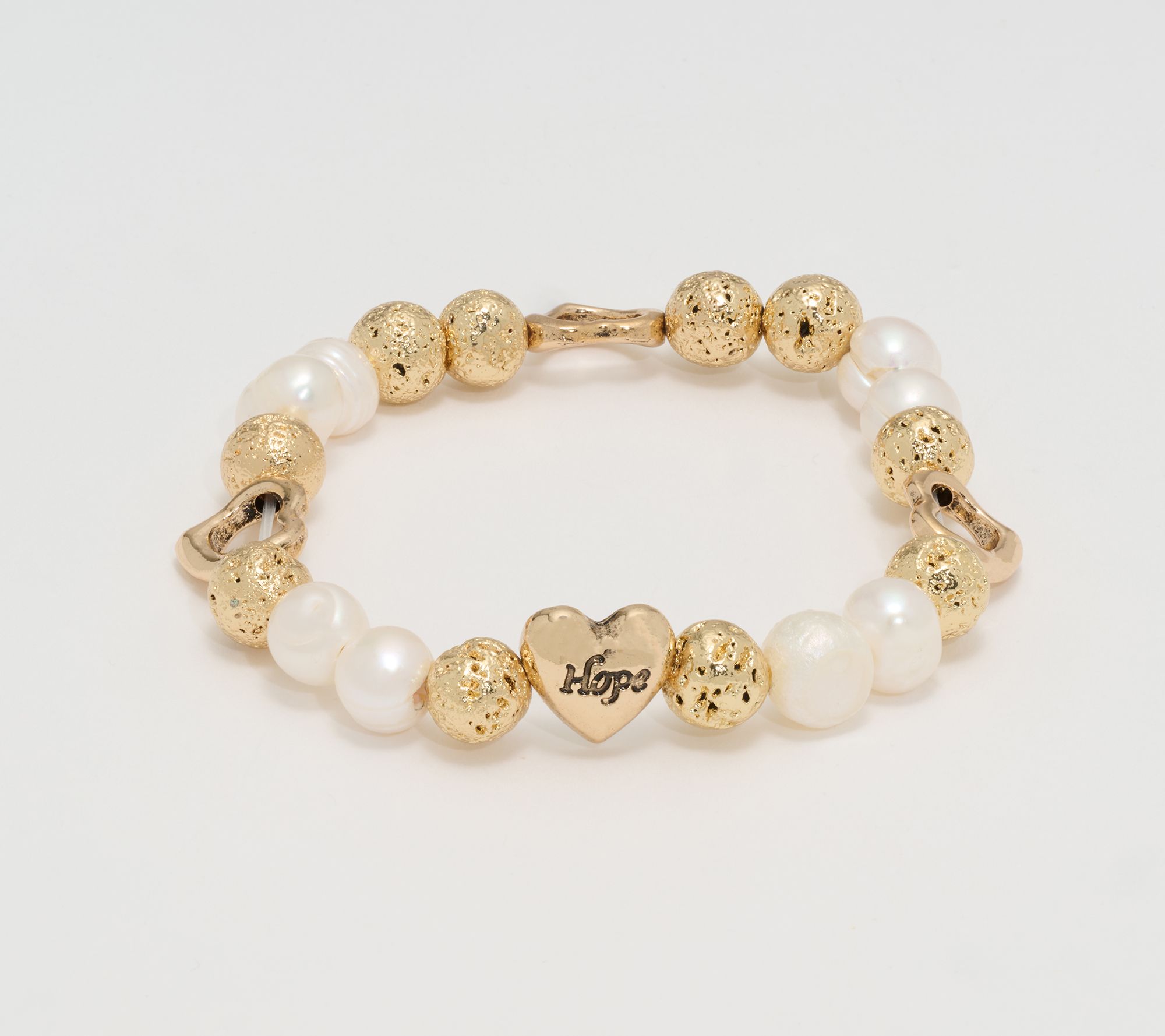 Zorbitz Set of 2 Lava & Gemstone Bead Heart Charm Bracelets