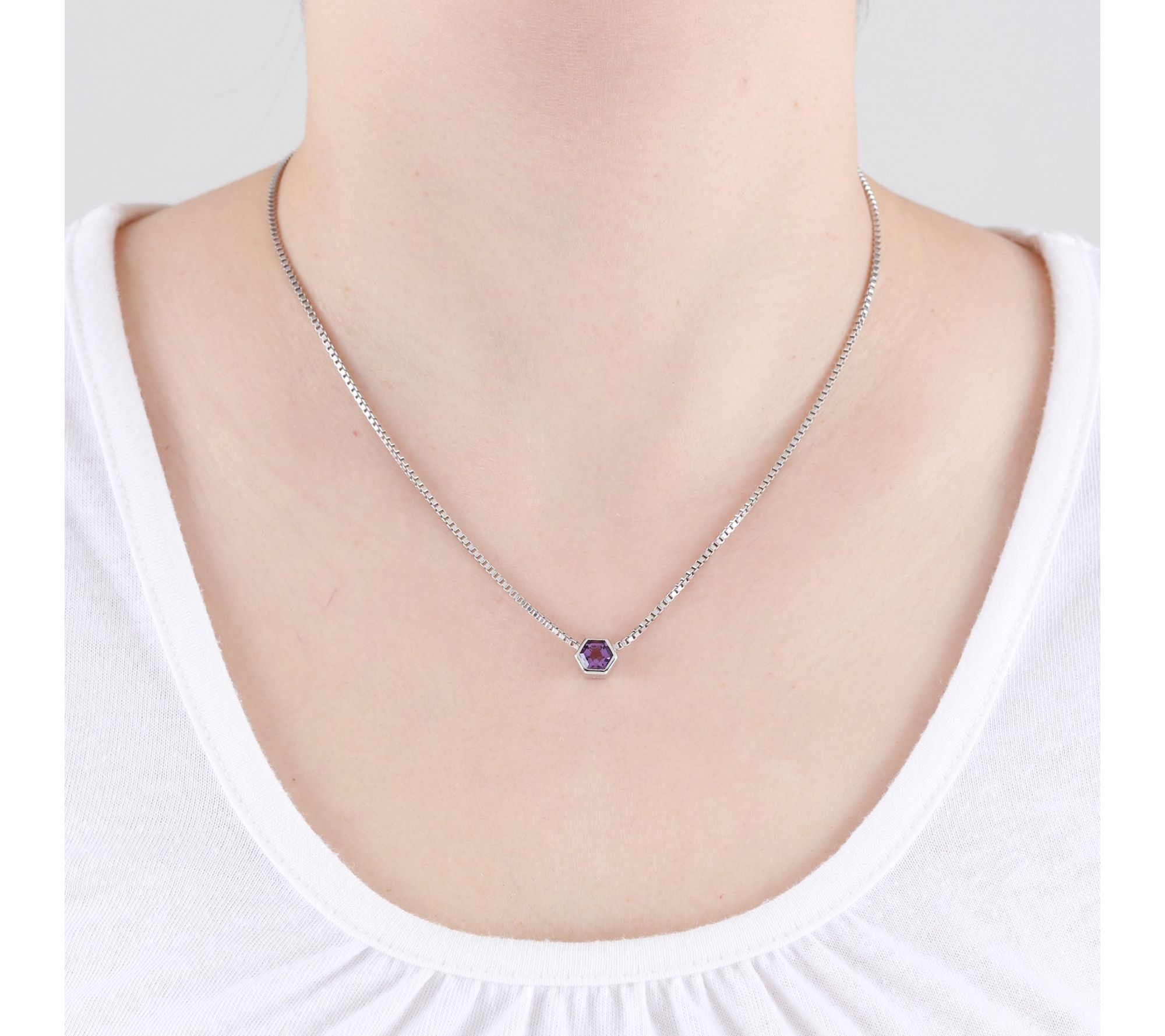 Goddaughters Sterling Silver Hexagon Amethyst Necklace