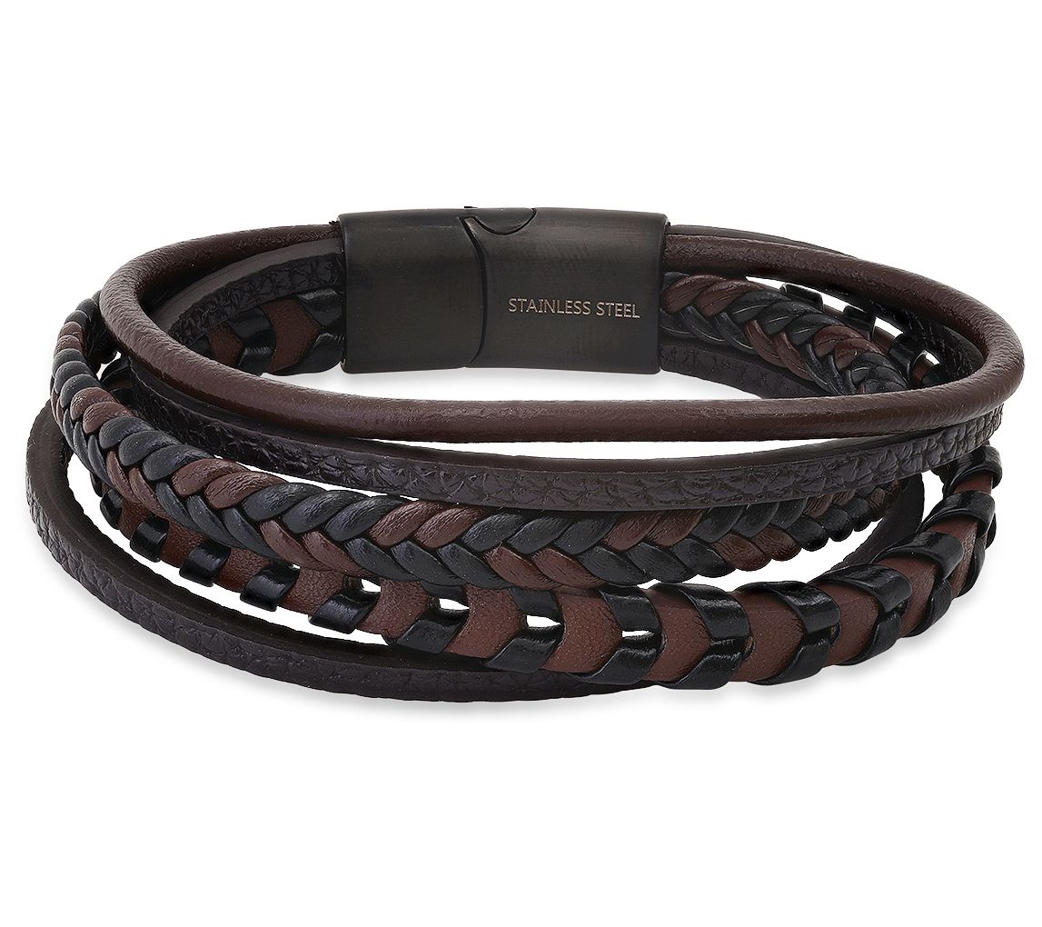 Steel by Design Multi-Row Leather Bracelet