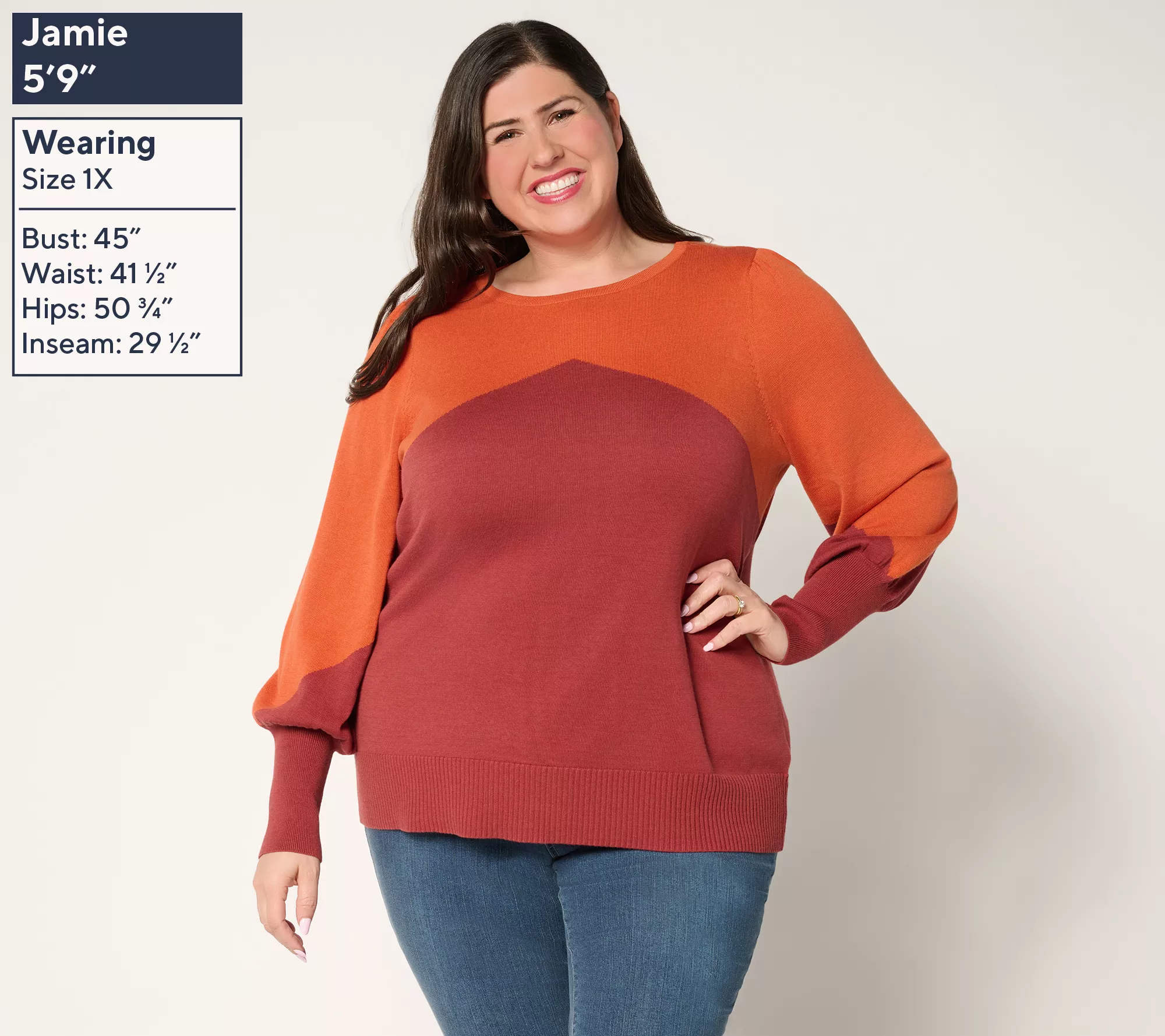 Belle by Kim Gravel Diagonal Color Block Blouson Sweater