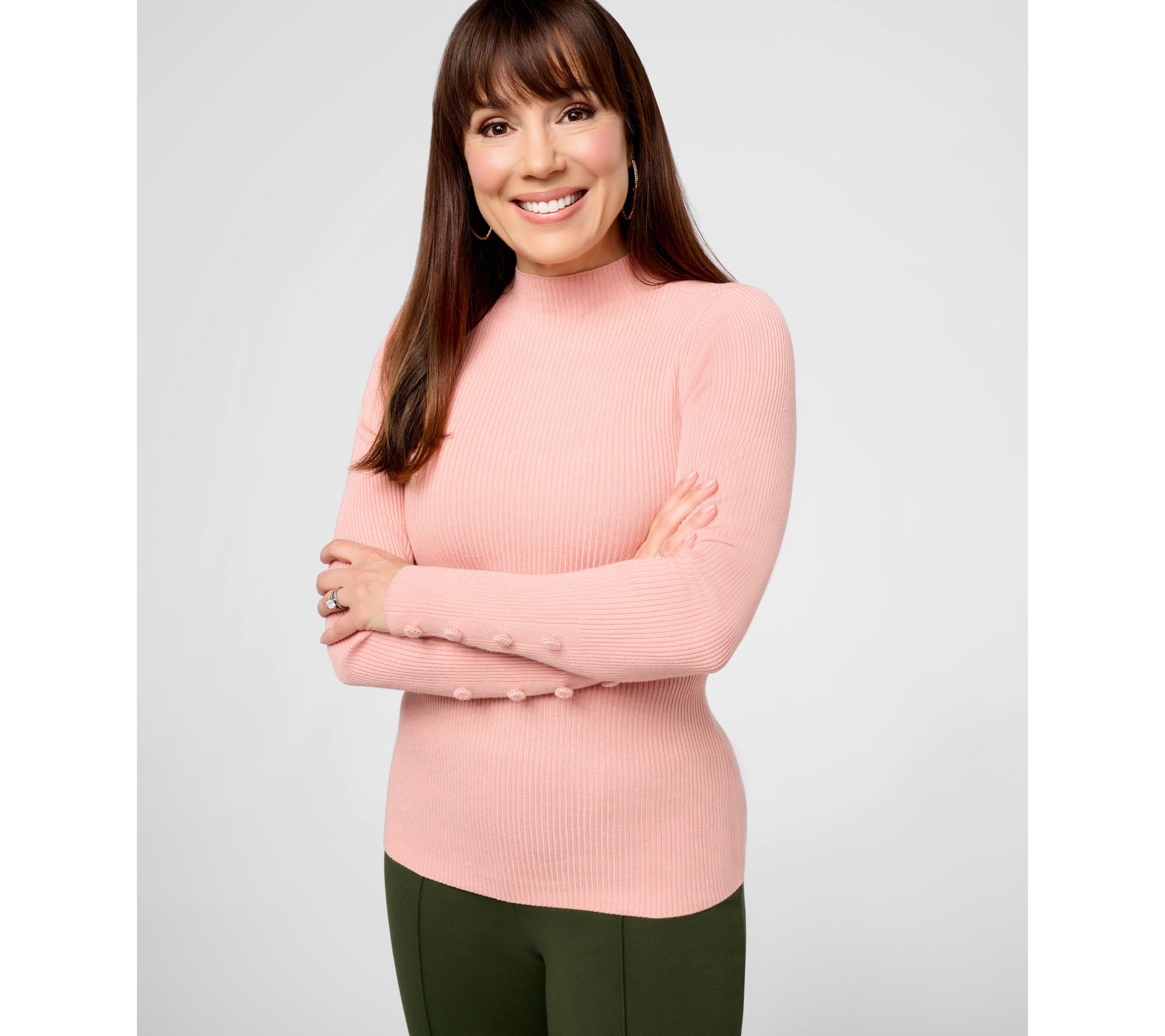 Studio Park x Sandra Bennett Mock Neck Sweater with Covered Buttons