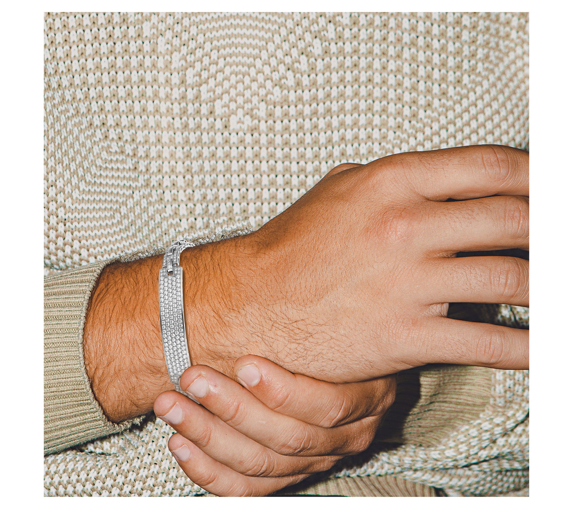 Diamonique Men's 5.60 cttw Pave Tag Bracelet, Sterling Silver