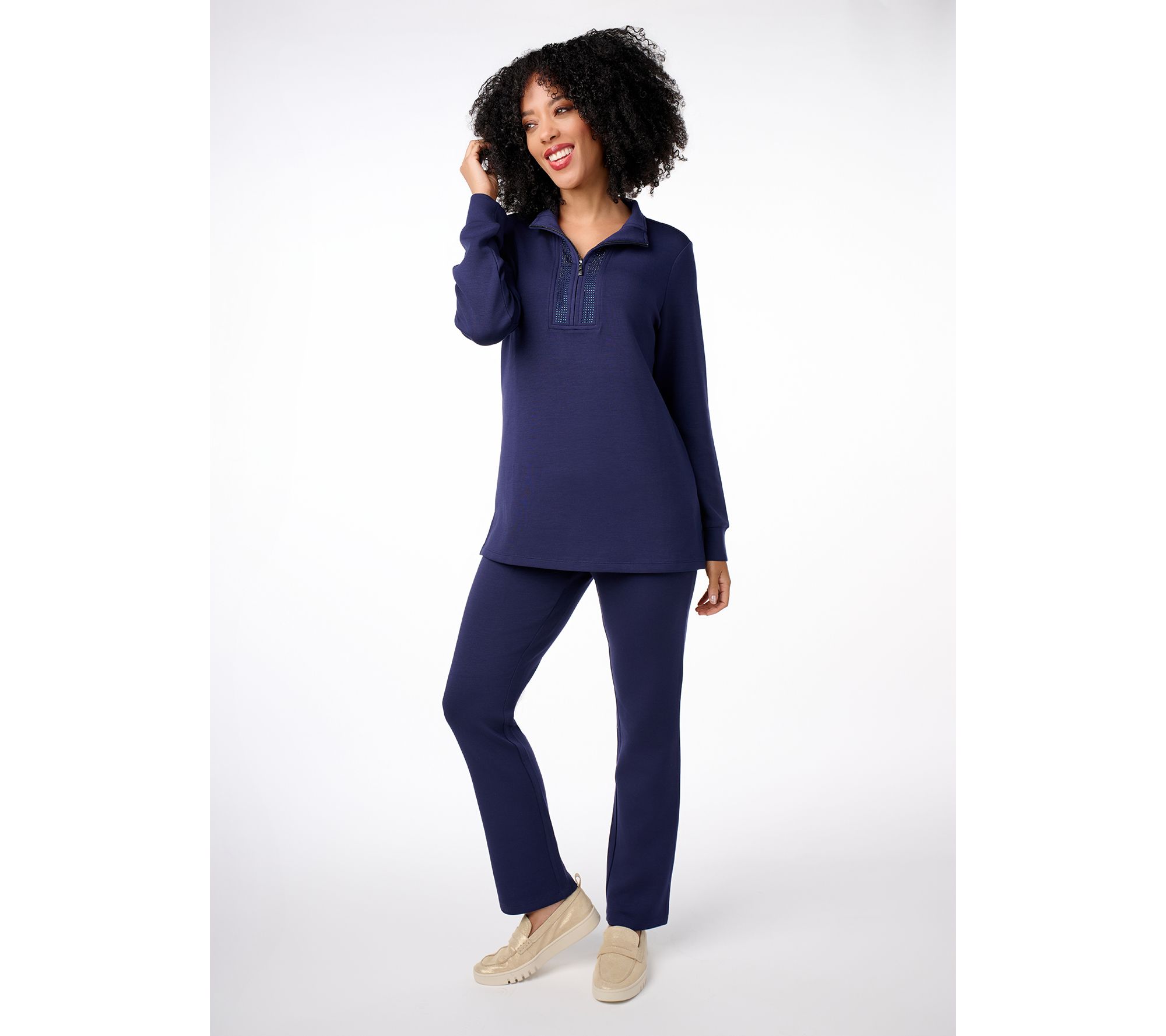 Belle by Kim Gravel Regular ScubaLuxe Sparkle Half-Zip Tunic