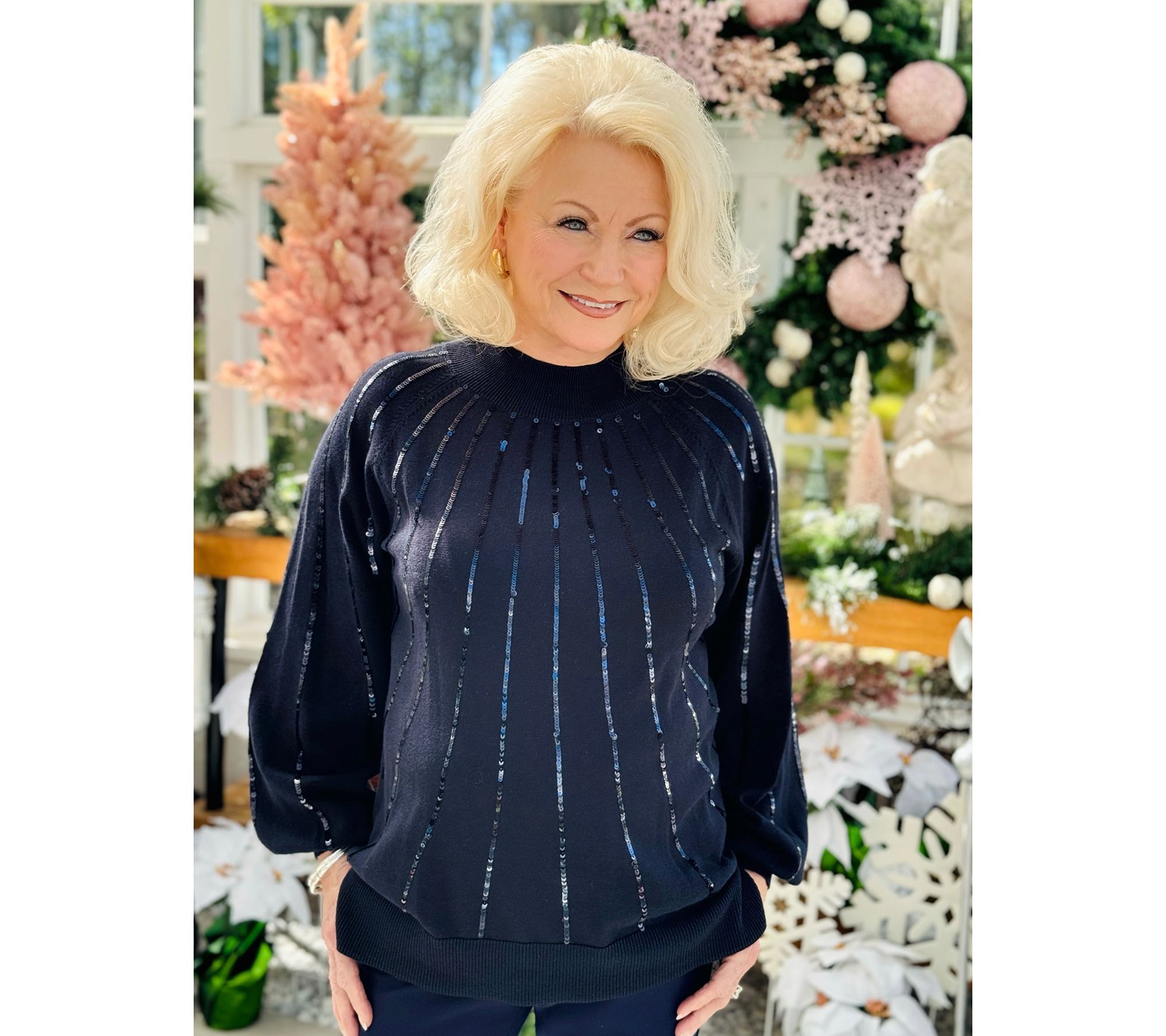 Jingle Belles by Kim Gravel Star Burst Sequin Glam Mock Sweater