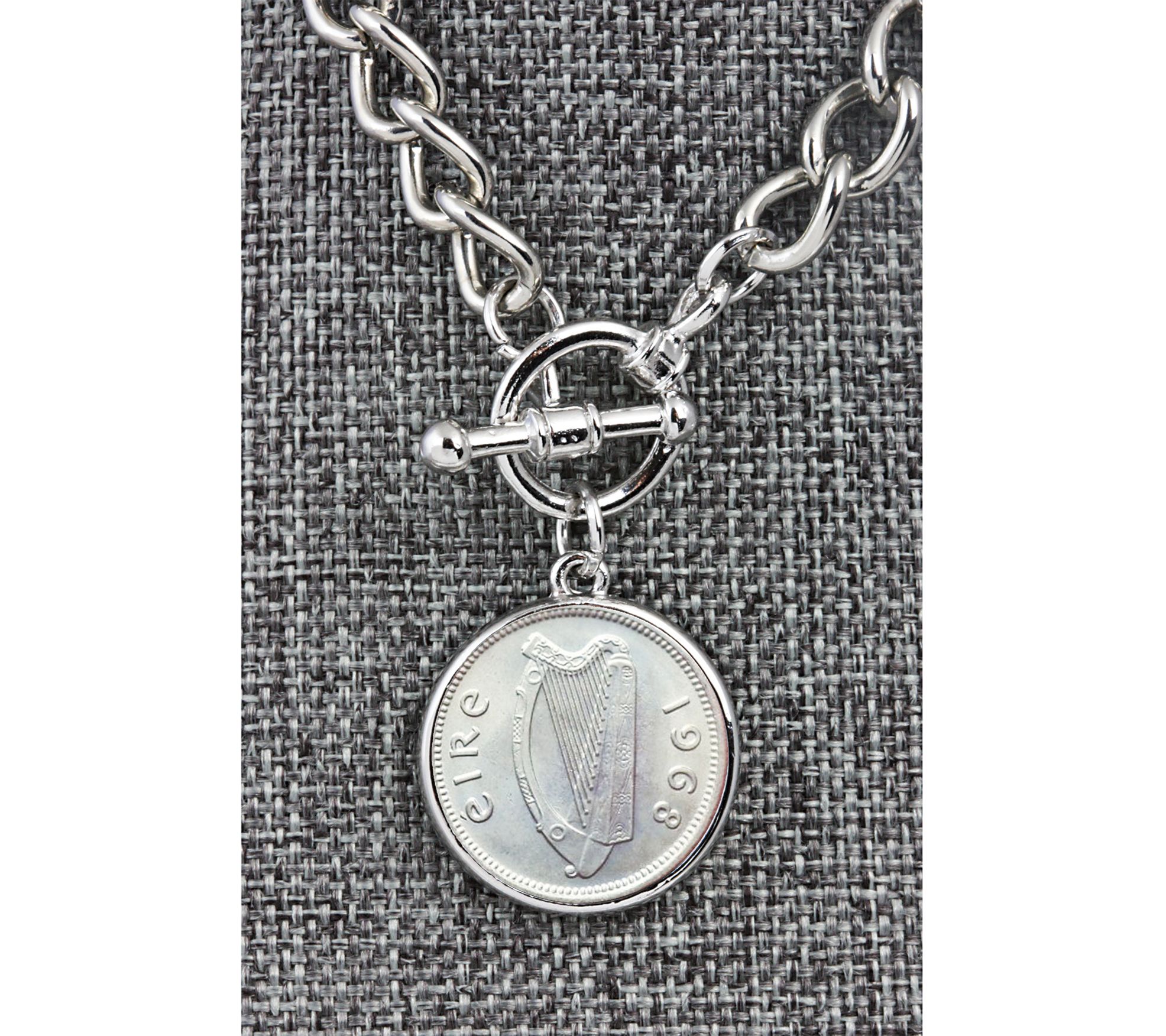 American Coin Treasures Irish Coin Silvertone Toggle Bracelet