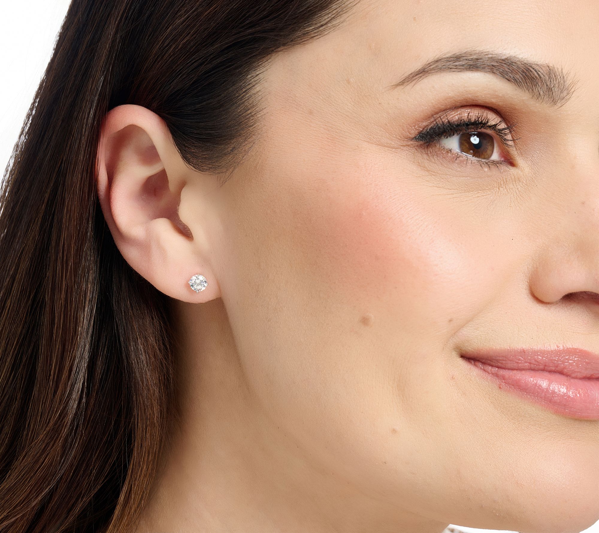 Diamonique Set of 3 Prong Set Stud Earrings with Heart Case