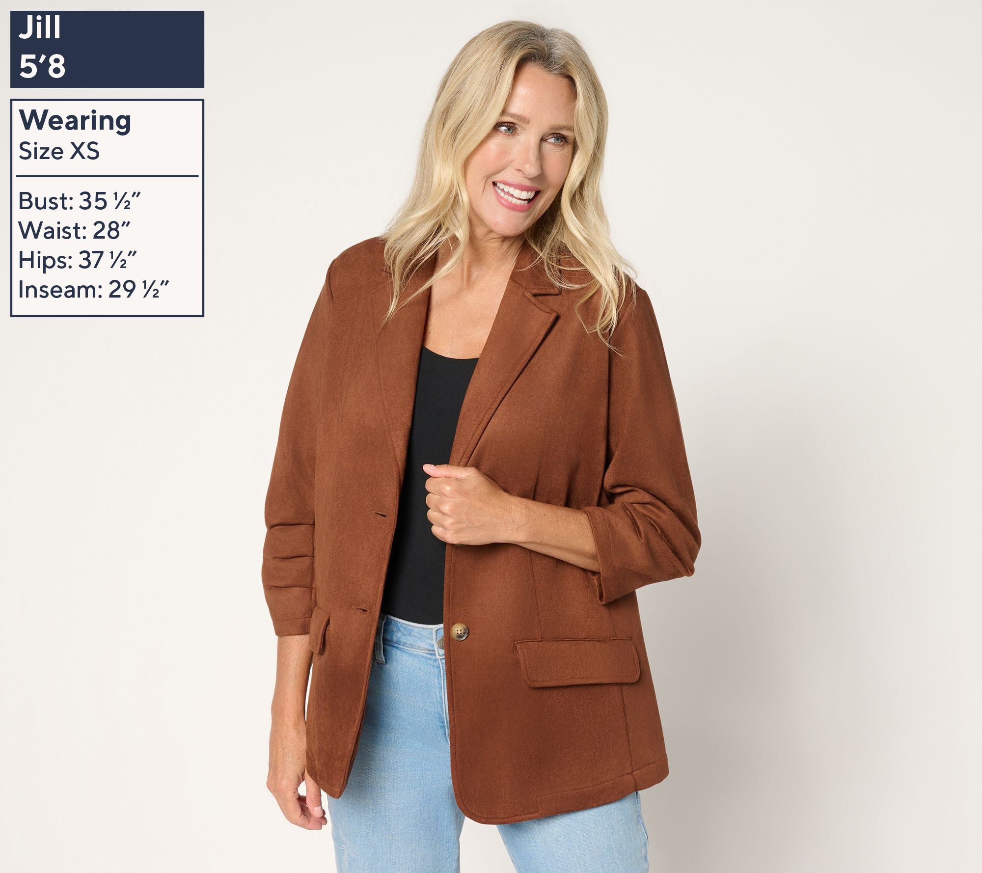 Ree by The Pioneer Woman Regular Suede Scrunched Sleeve Blazer