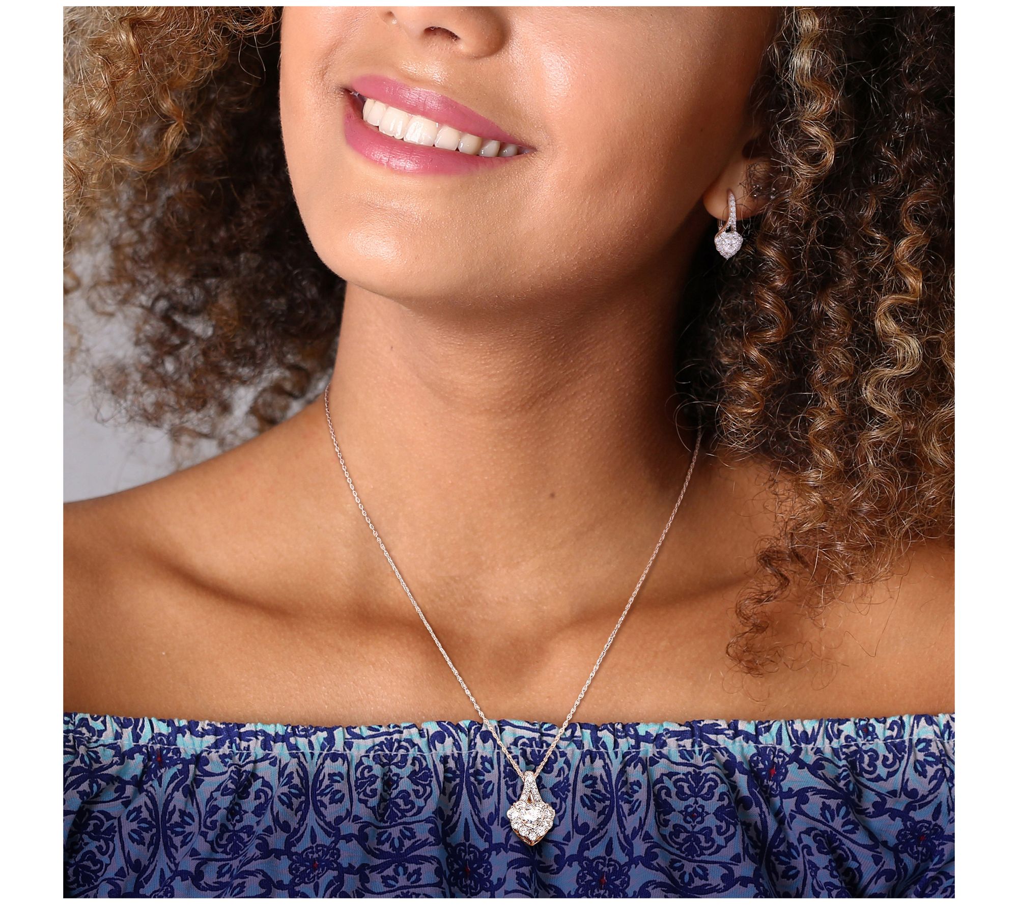 MoissanIce Moissanite Earrings & Necklace Set, Sterling Silver