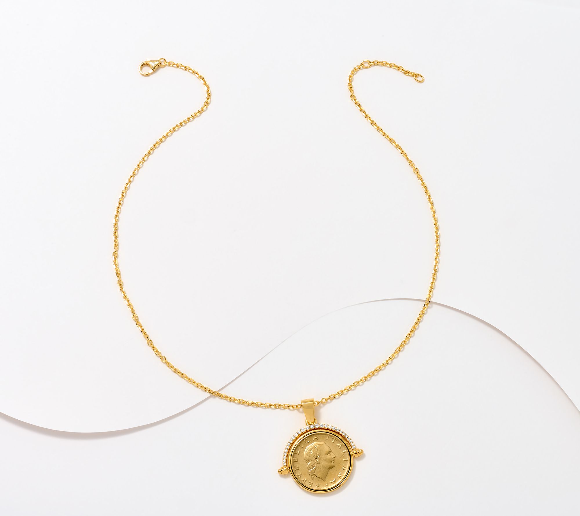 Diamonique Italia Flip 200 Lira Coin Pendant Necklace, Sterl