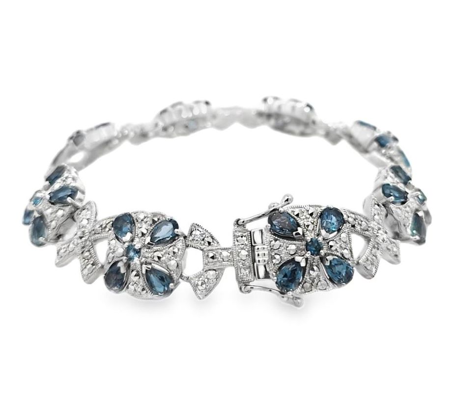 Dallas Prince Sterling Topaz & Chrome MarcasiteBracelet
