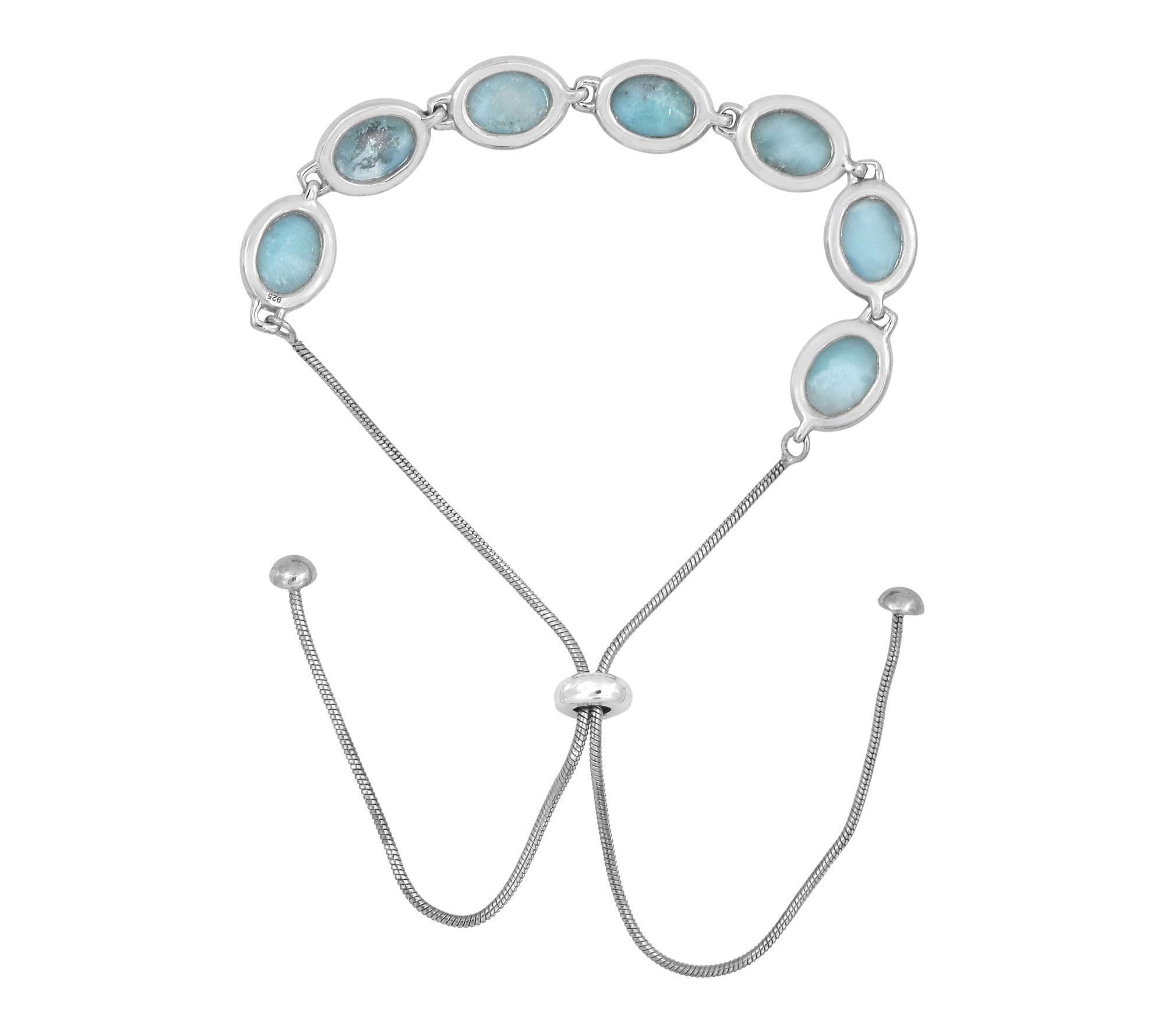 Affinity Gems Oval Larimar Adjustable Bracelet,Sterling