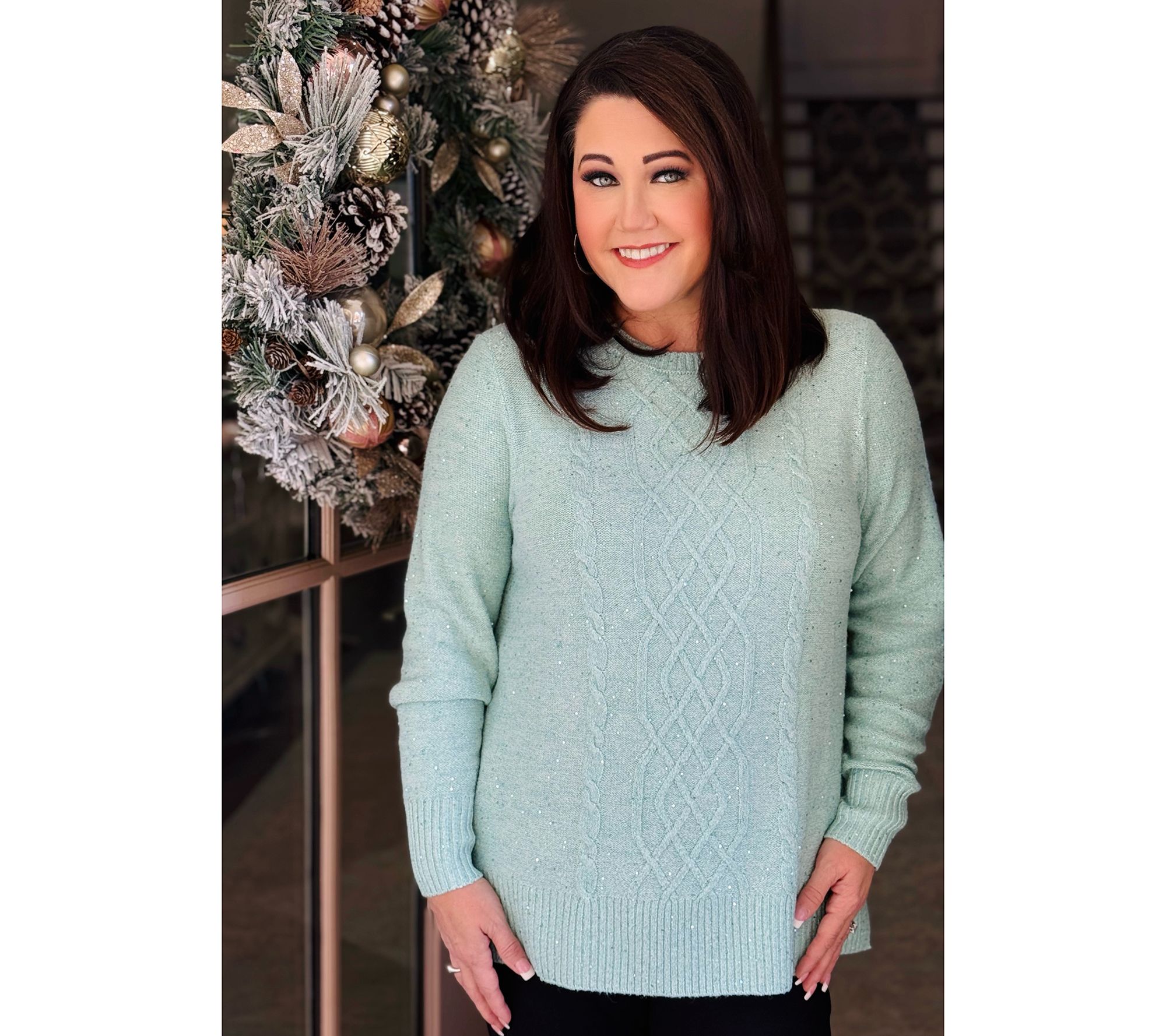 Jingle Belles by Kim Gravel Sugarplum Sparkle Sequin Cable Sweater