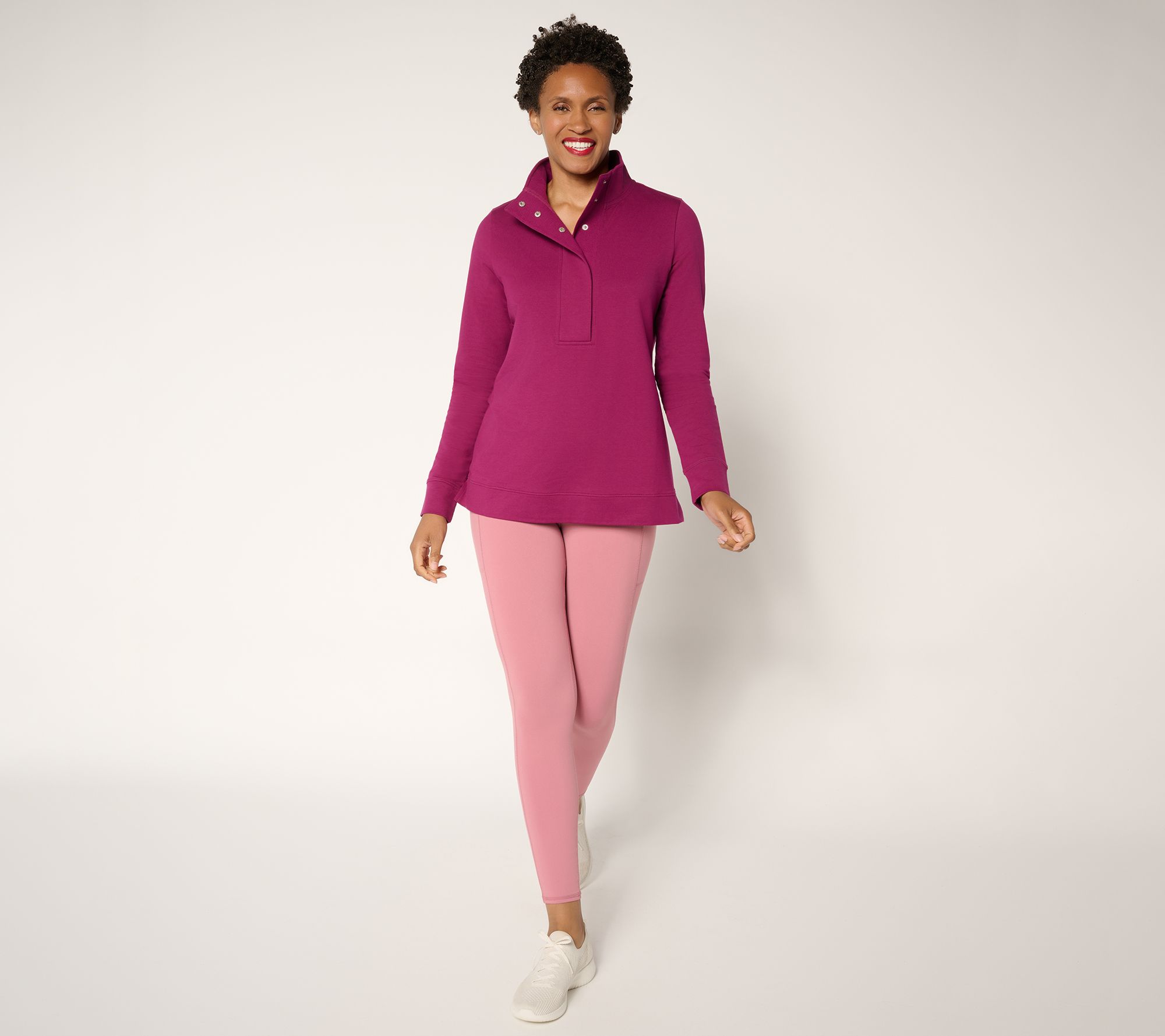 Denim & Co. Active French Terry Snap Top with Waffle Collar