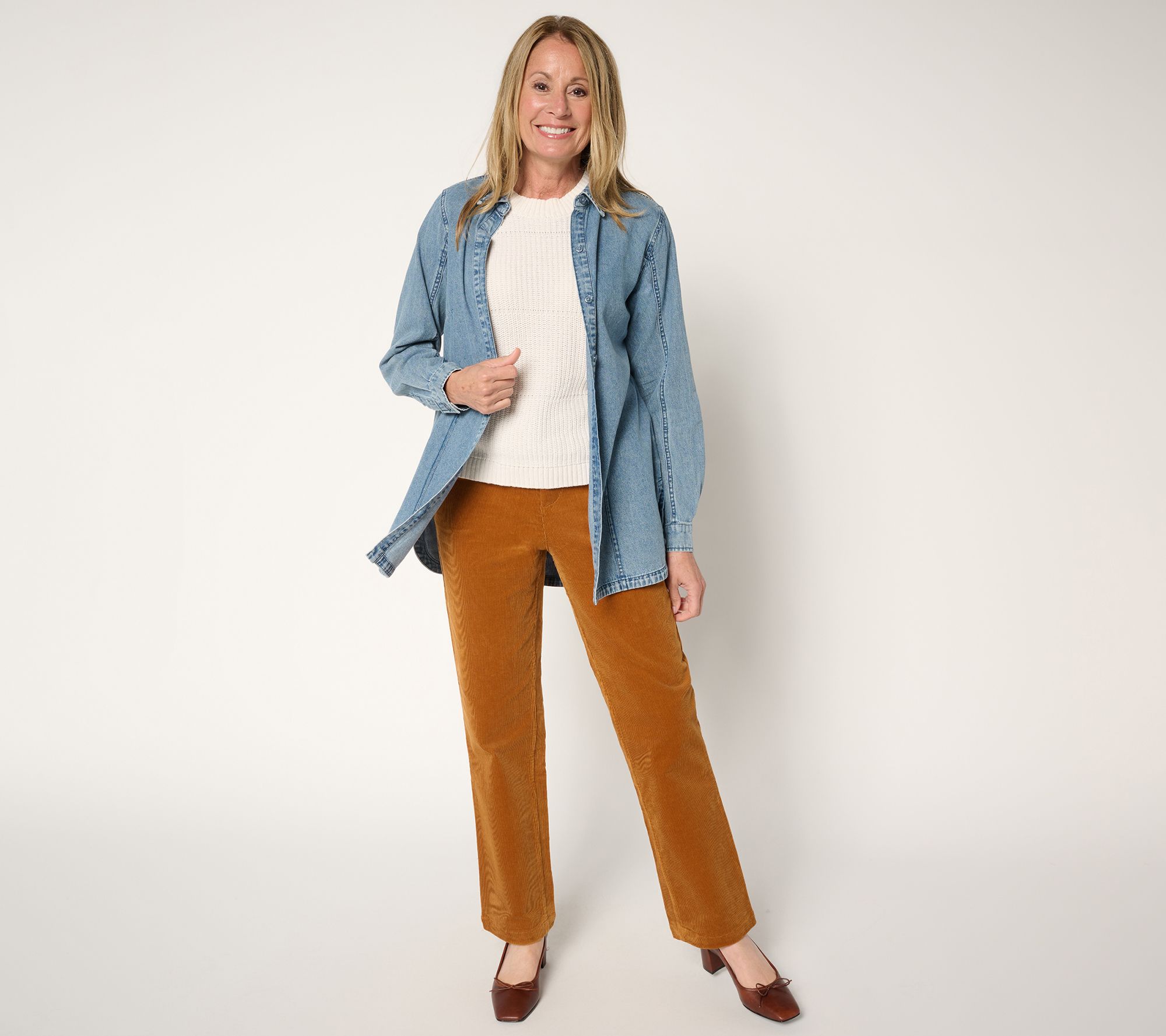 Joan Rivers Regular Vintage Wash Classic Cotton Denim Shirt