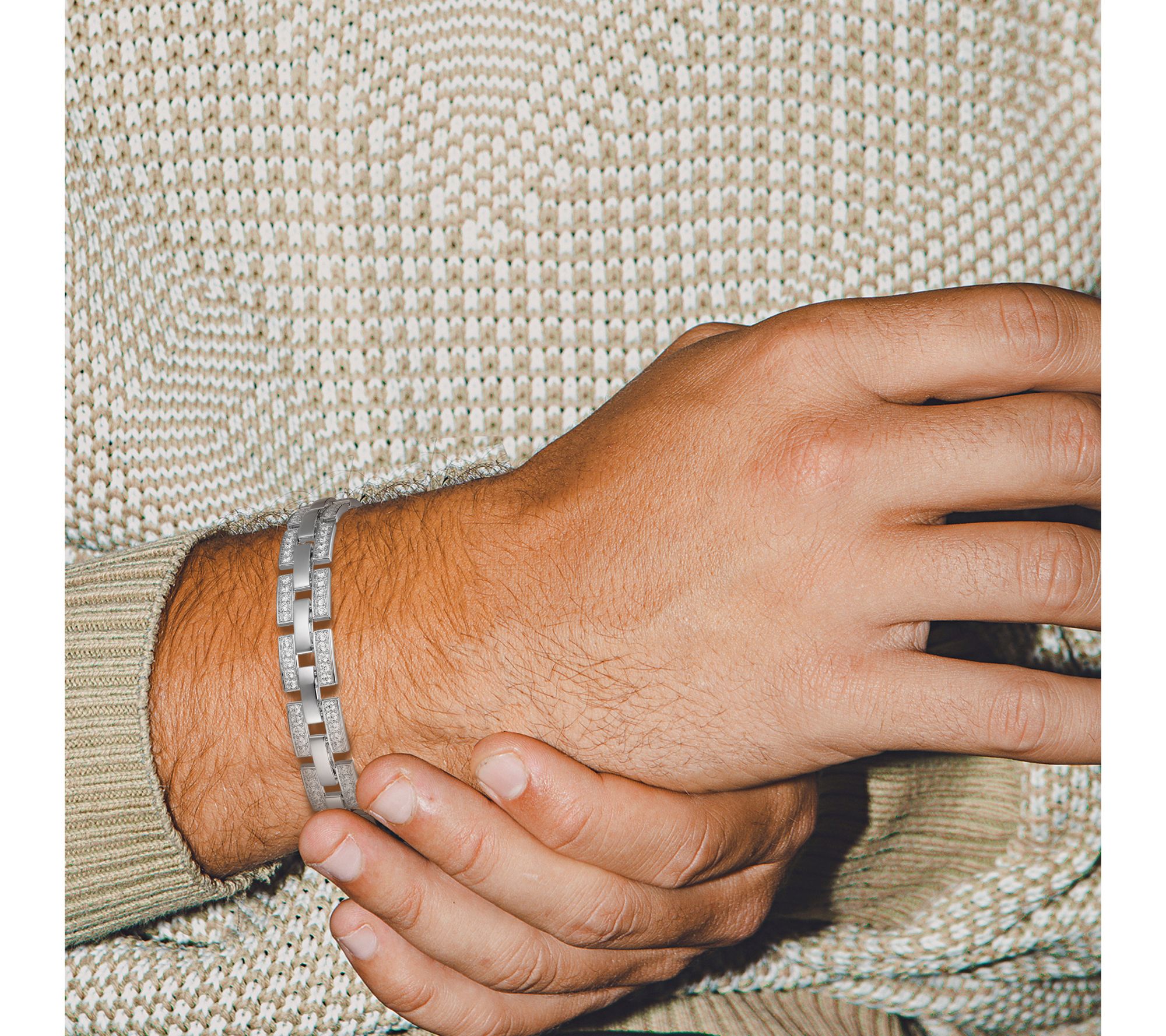 Diamonique Men's Pave Jewelry Link Bracelet, Sterling Silver