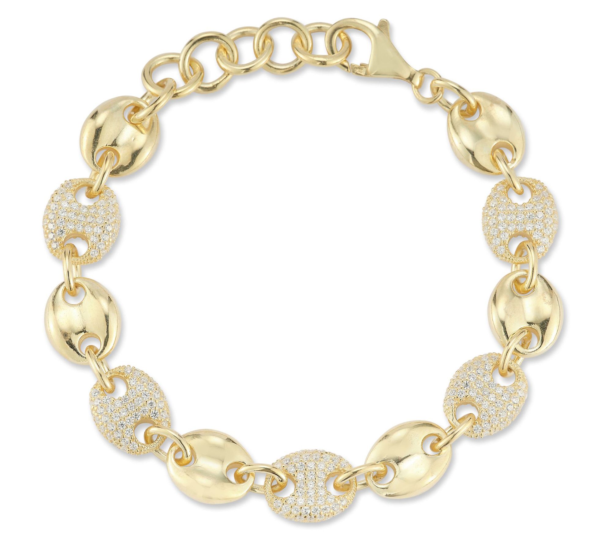 Sterlina Silver Pave Puffed Mariner-Link Bracelet, Sterling