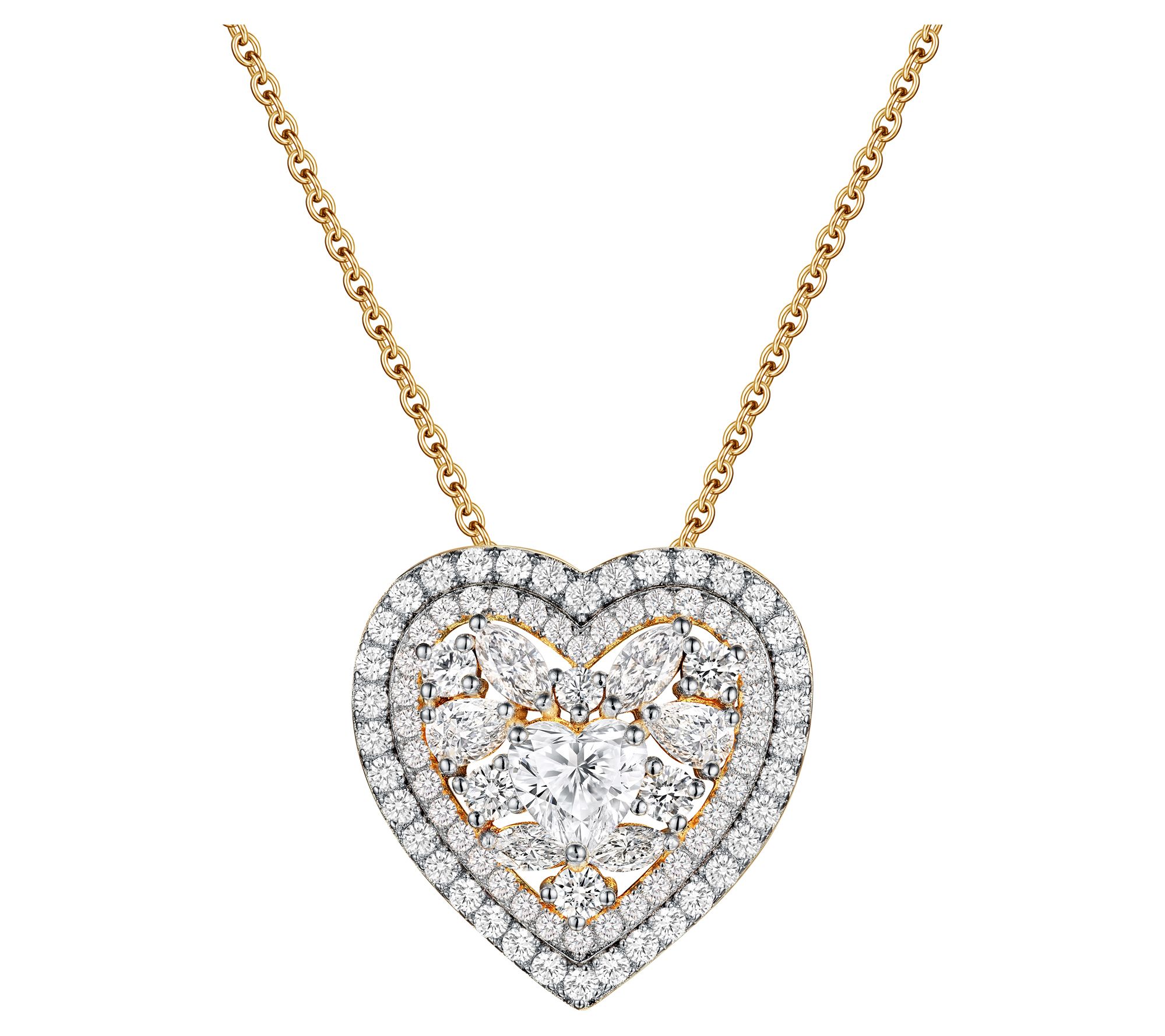 Diamonique x Jennifer Miller Heart Cluster Necklace, Sterling
