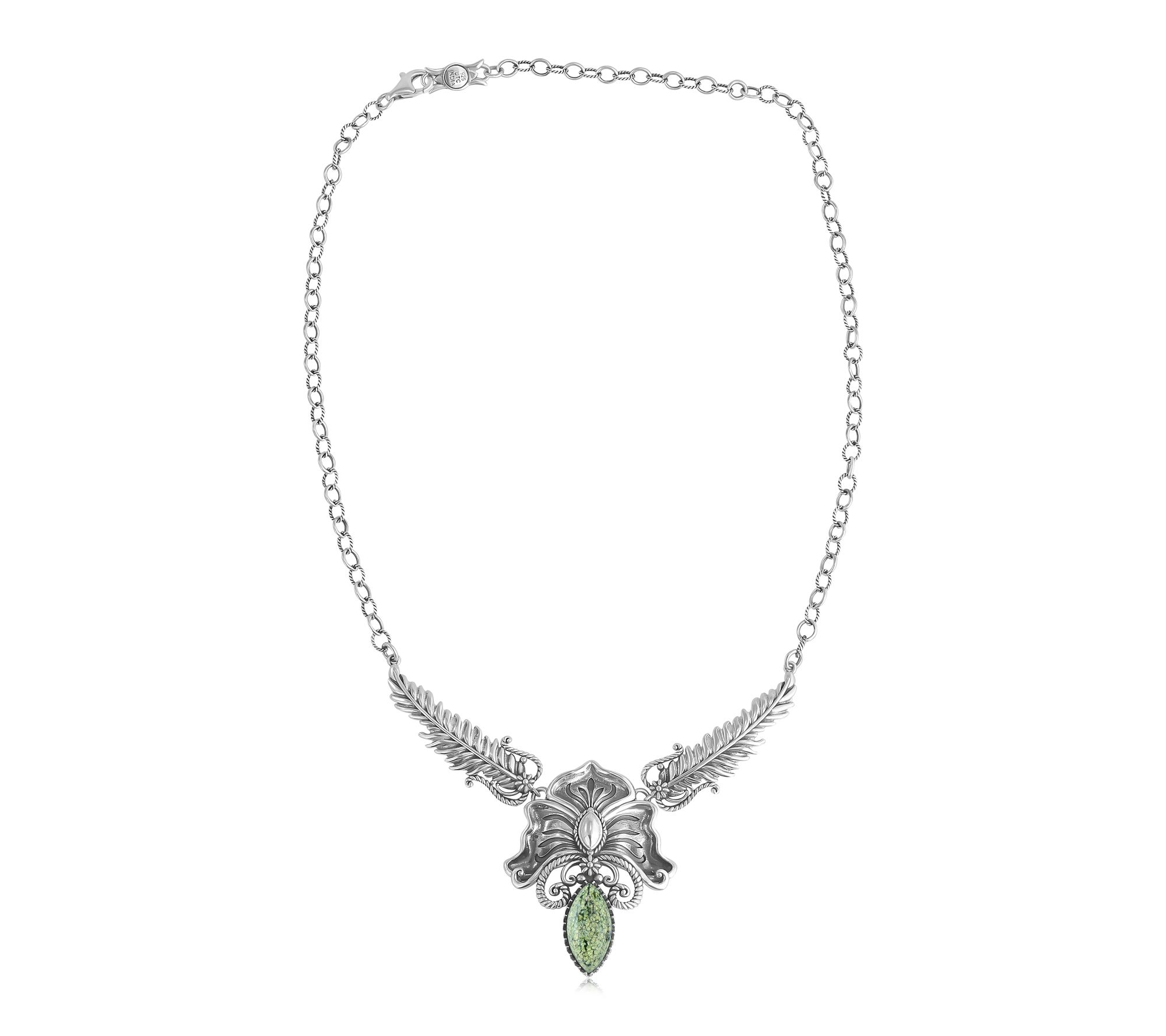 American West Sterling Cactus Flower Marquise Feather Necklace