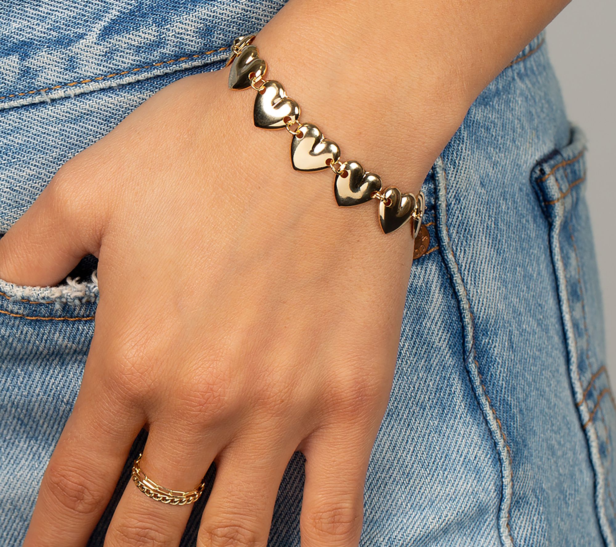 by Adina Eden Sterling Silver Chunky Solid Hears Bracelet