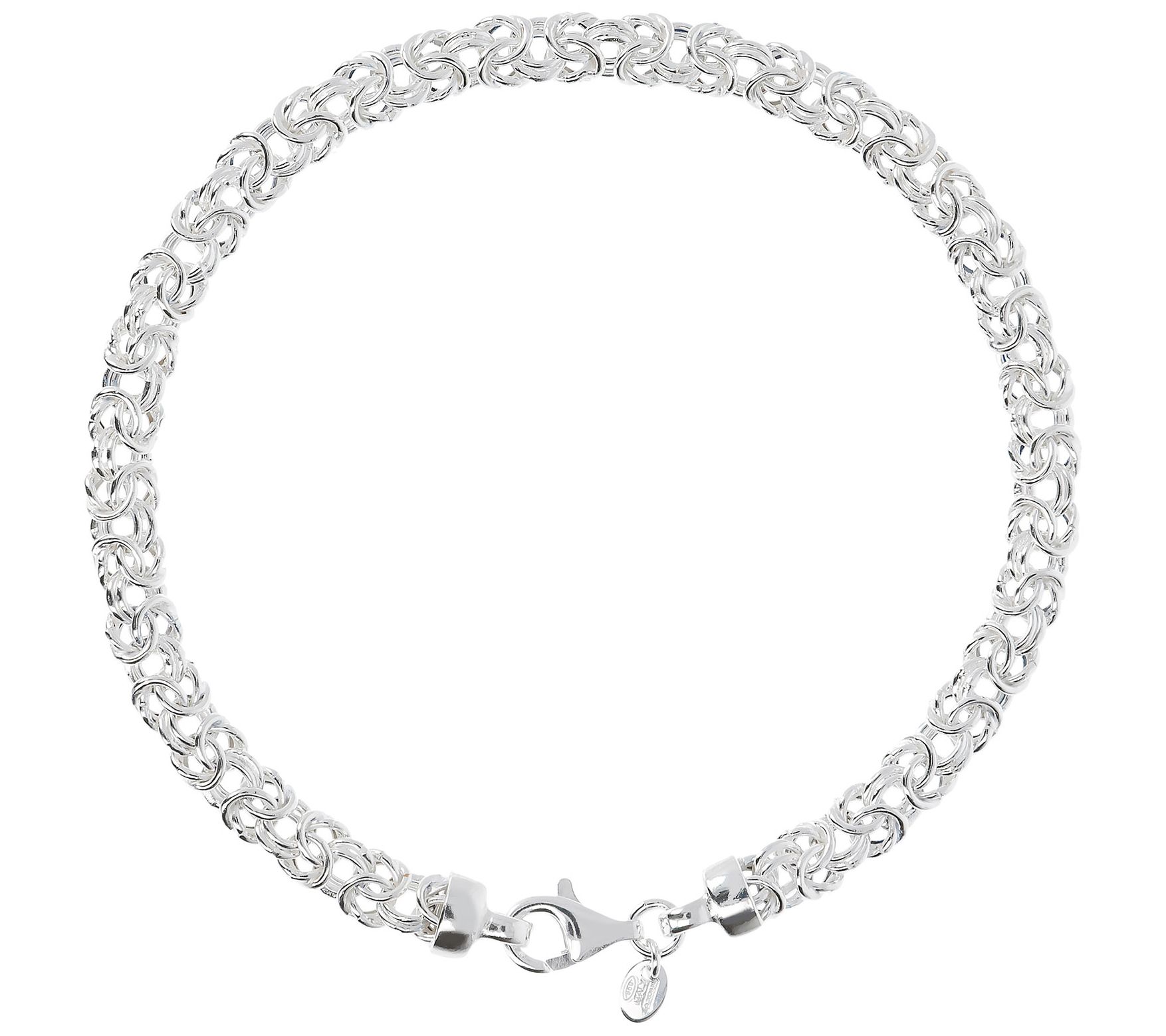 UltraFine Silver Polished Byzantine Link AnkleBracelet