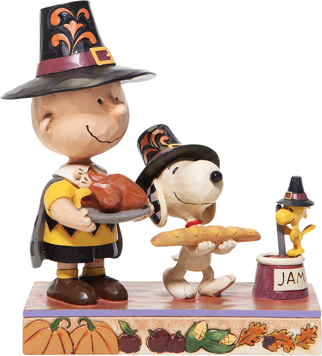 Enesco Jim Shore Peanuts Thanksgiving Charlie Brown Snoopy and Woodstock Figurine, Multicolor