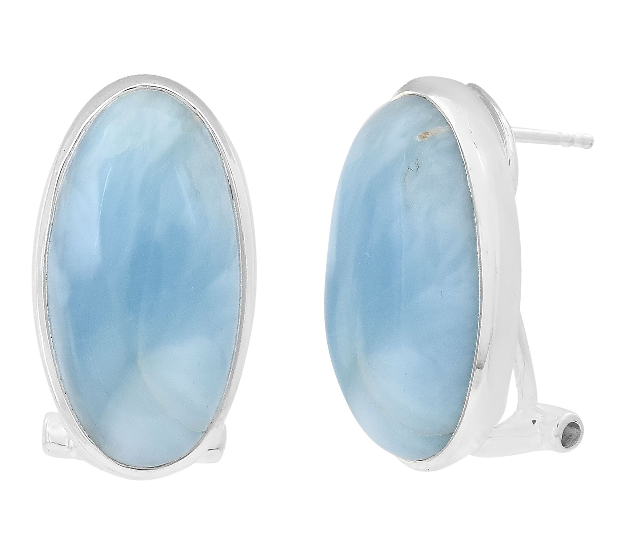 Affinity Gems Oval Larimar Button Earrings, Sterling Silver