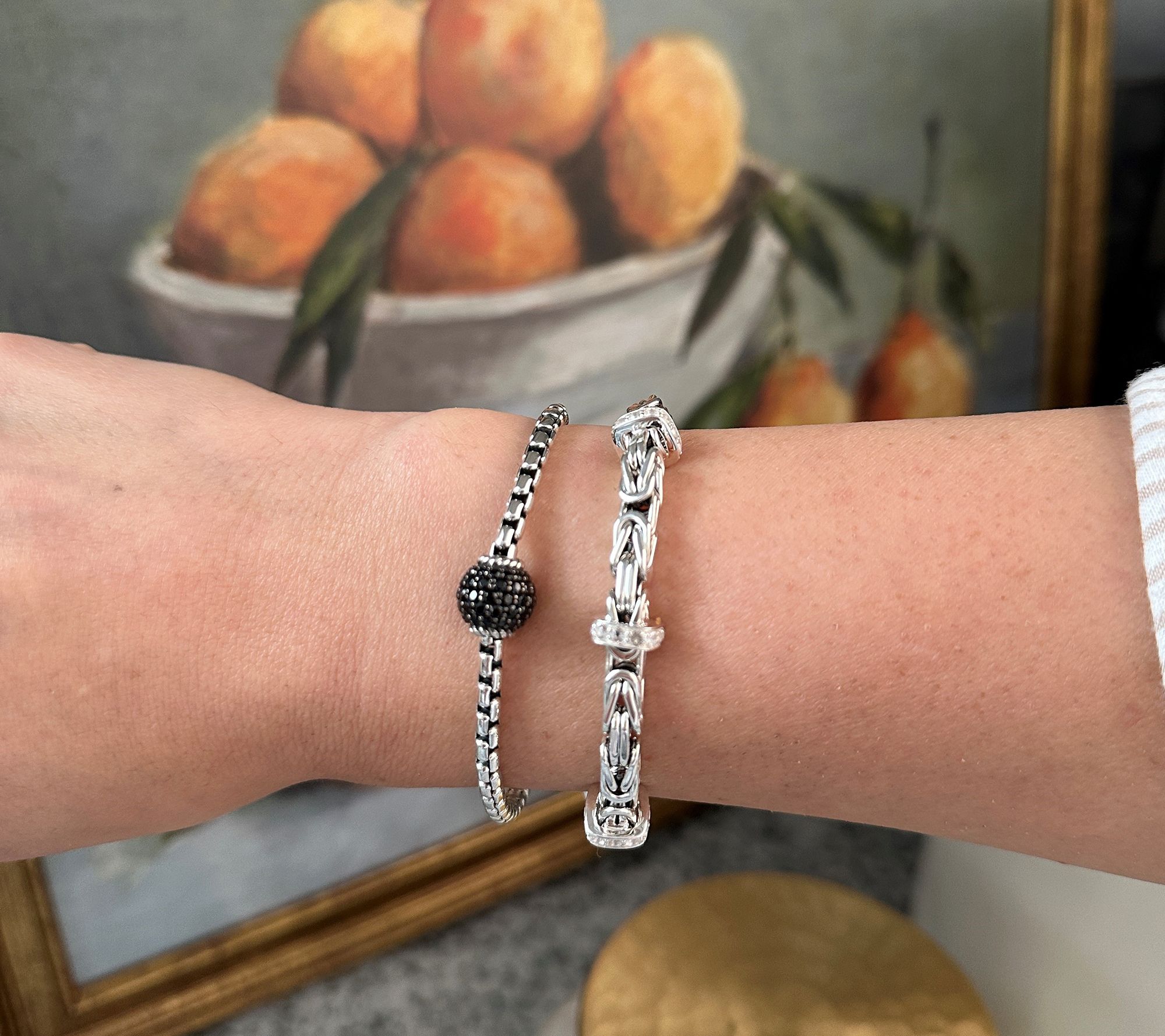 JAI Sterling Silver 5.1mm Byzantine & Pave Gemstone Bracelet