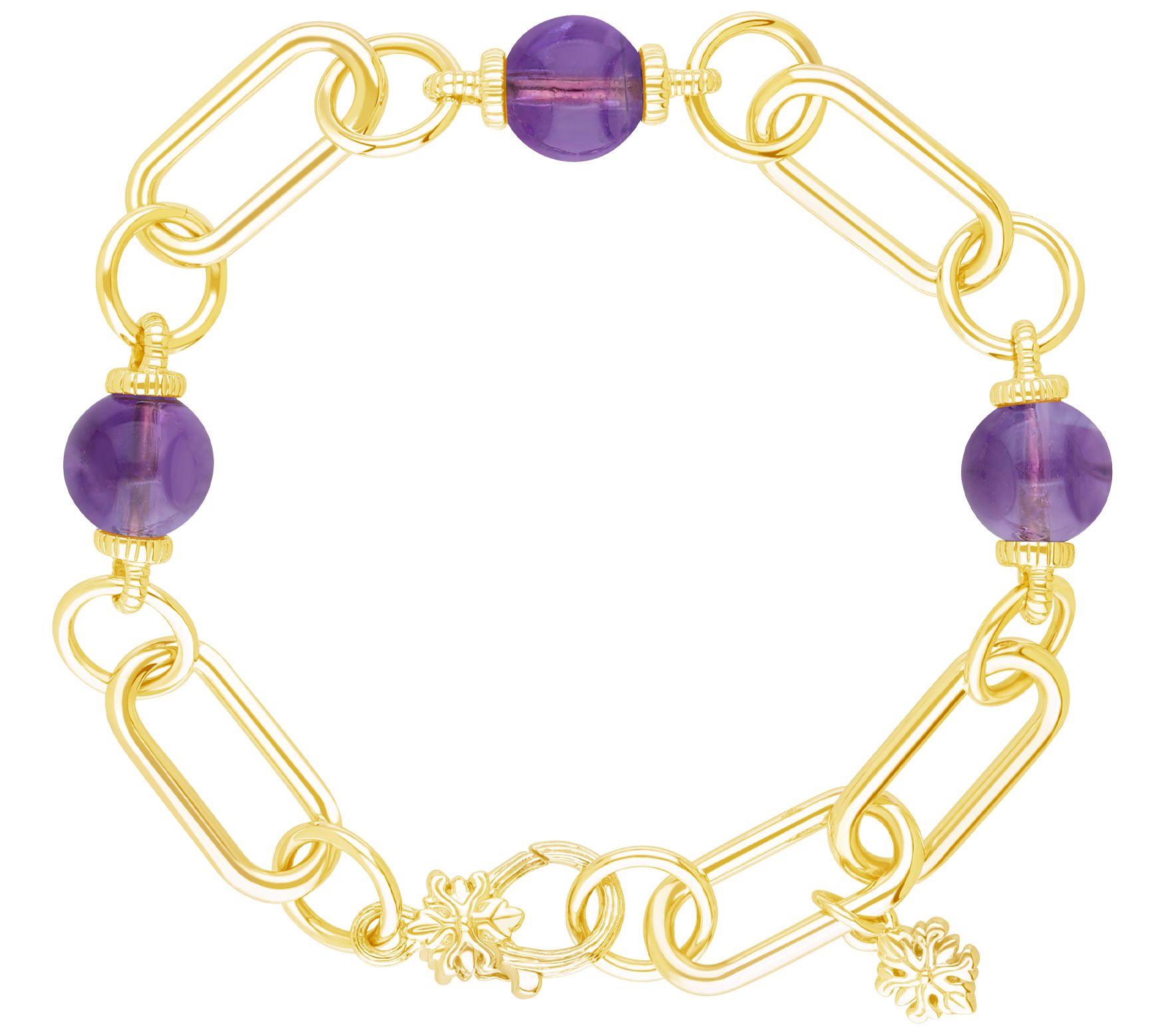 Ariva 18K Gold Clad Paperclip Link Gemstone Bead Bracelet