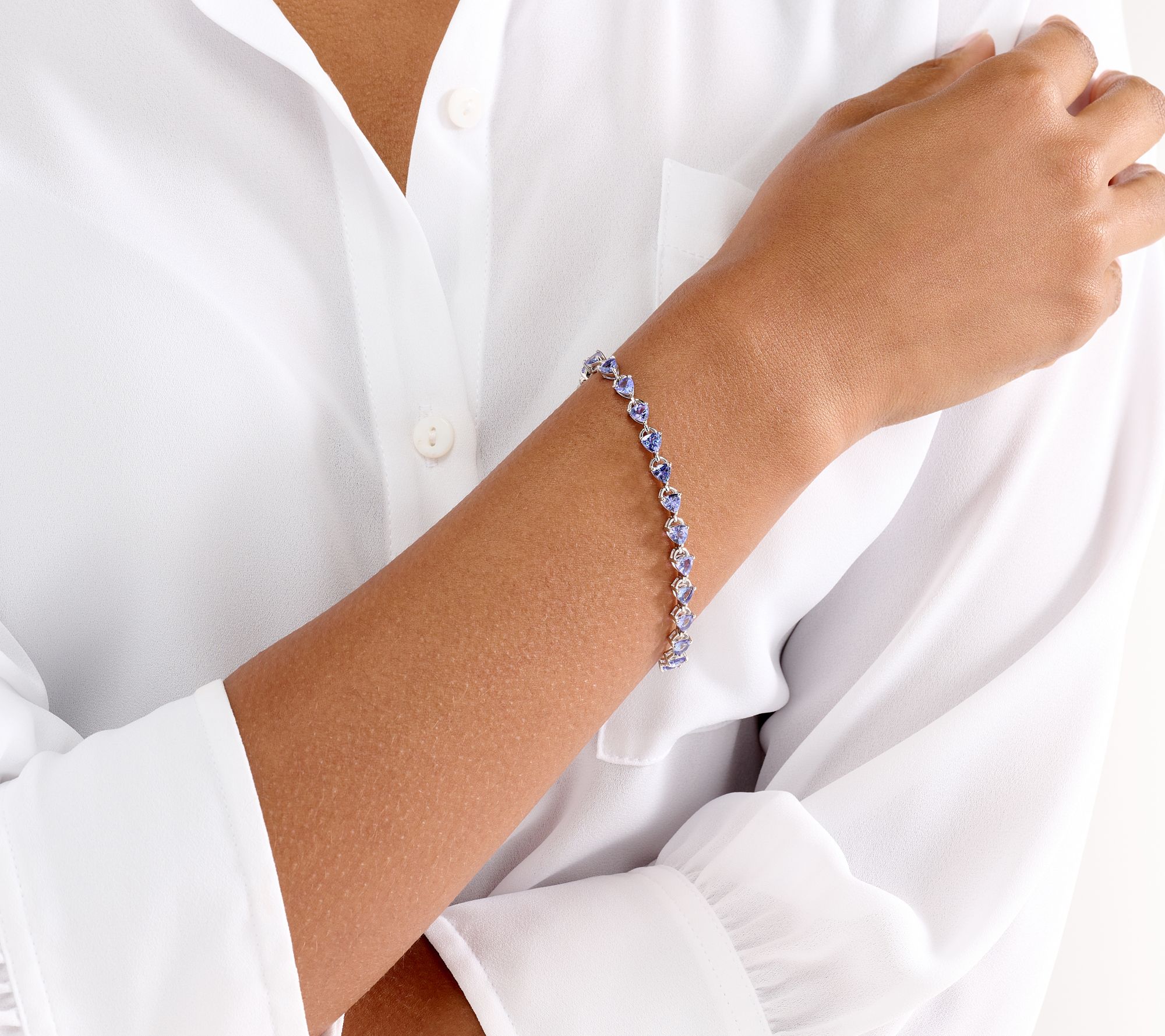 Affinity Gems Trillion Cut Tanzanite Line Bracelet, Sterling Silver