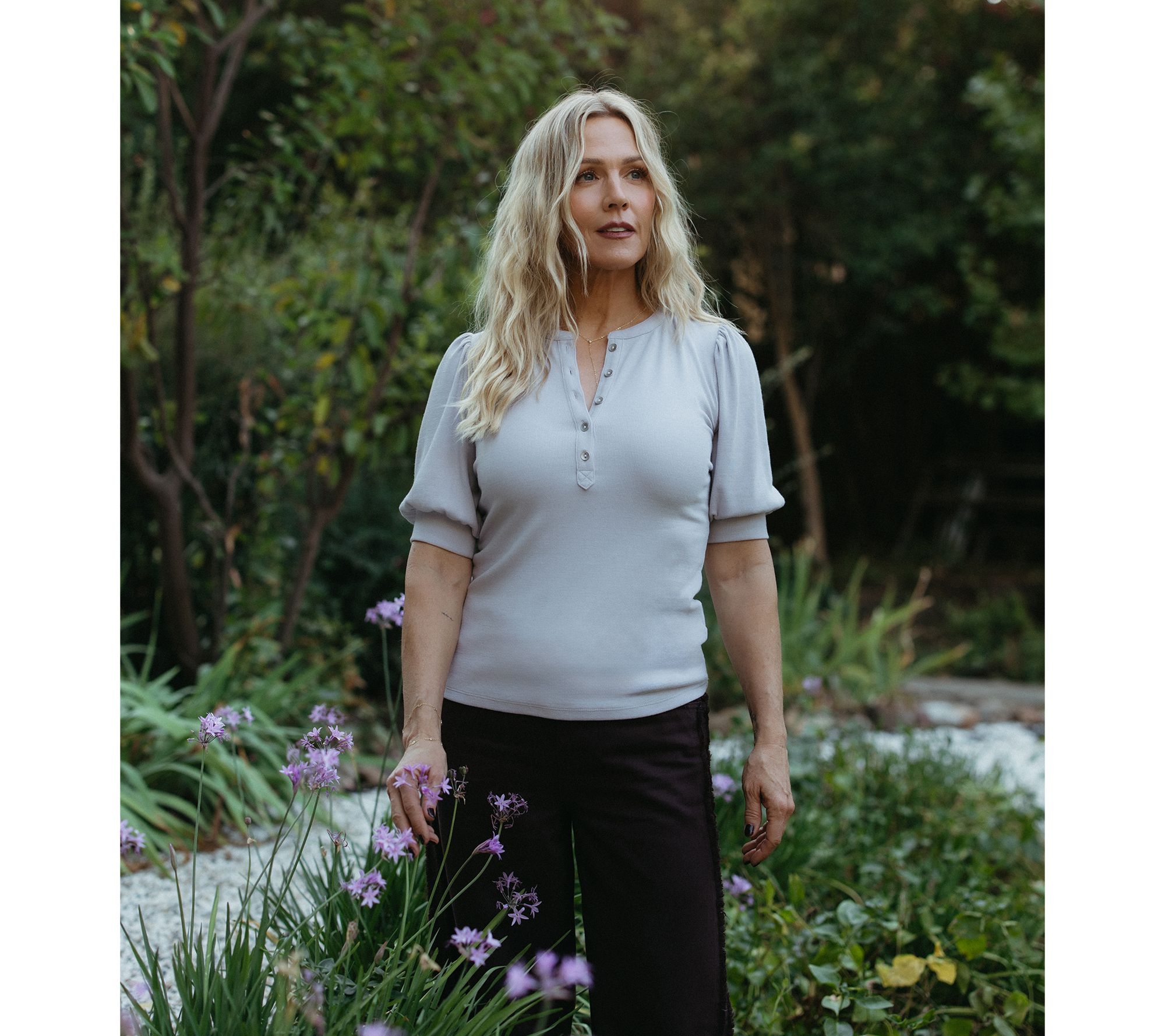Me by Jennie Garth Poet Puff Sleeve Henley Top