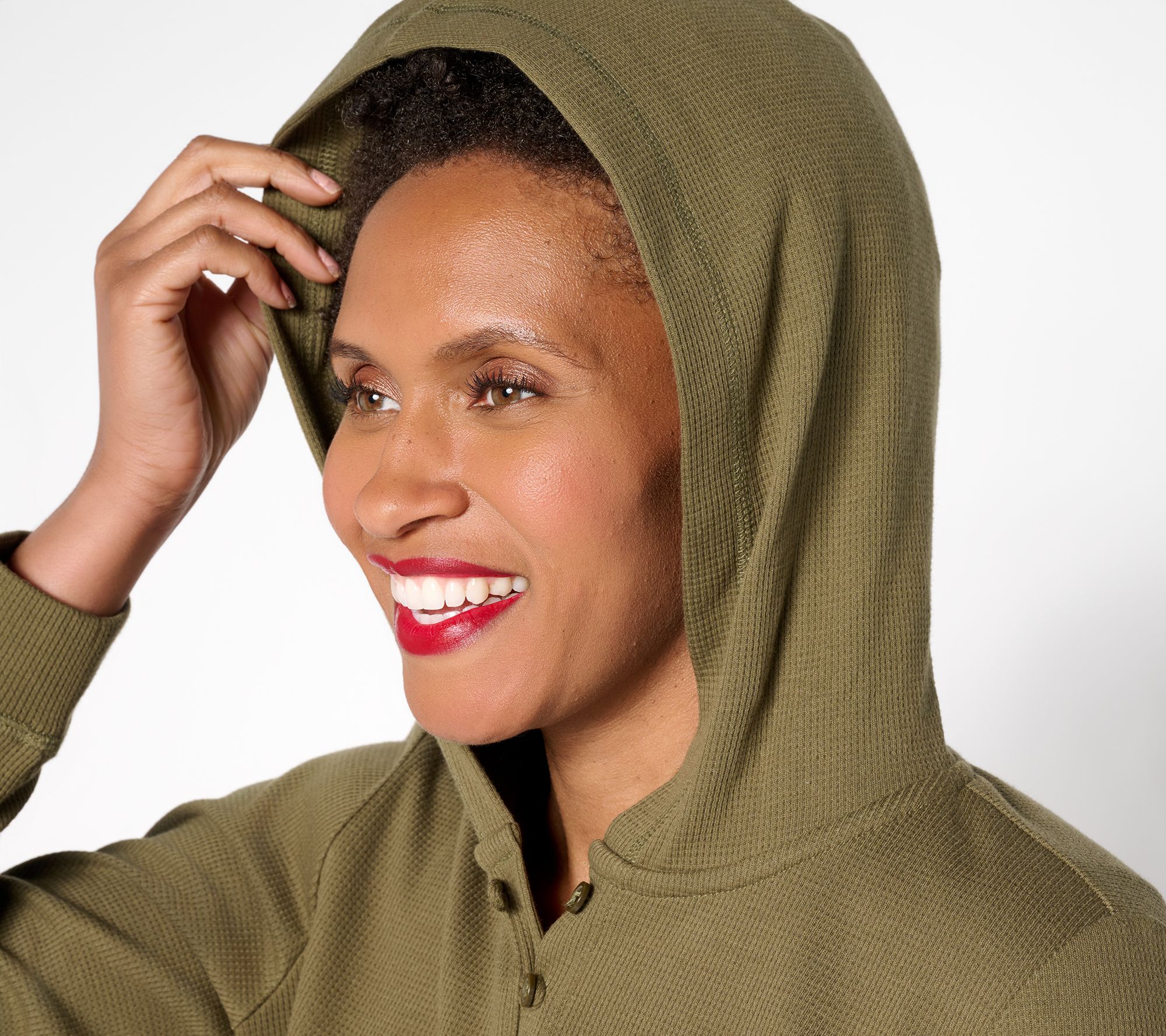 Denim & Co. Active Regular Waffle Knit Hooded Henley Tunic