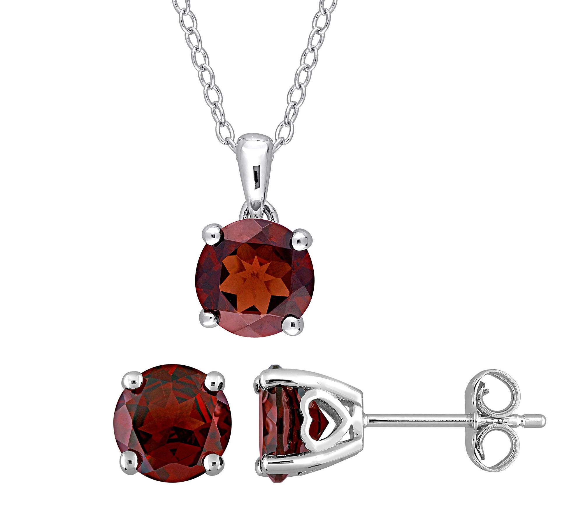 Affinity Gems Garnet Stud Earrings & Necklace Set, Sterling