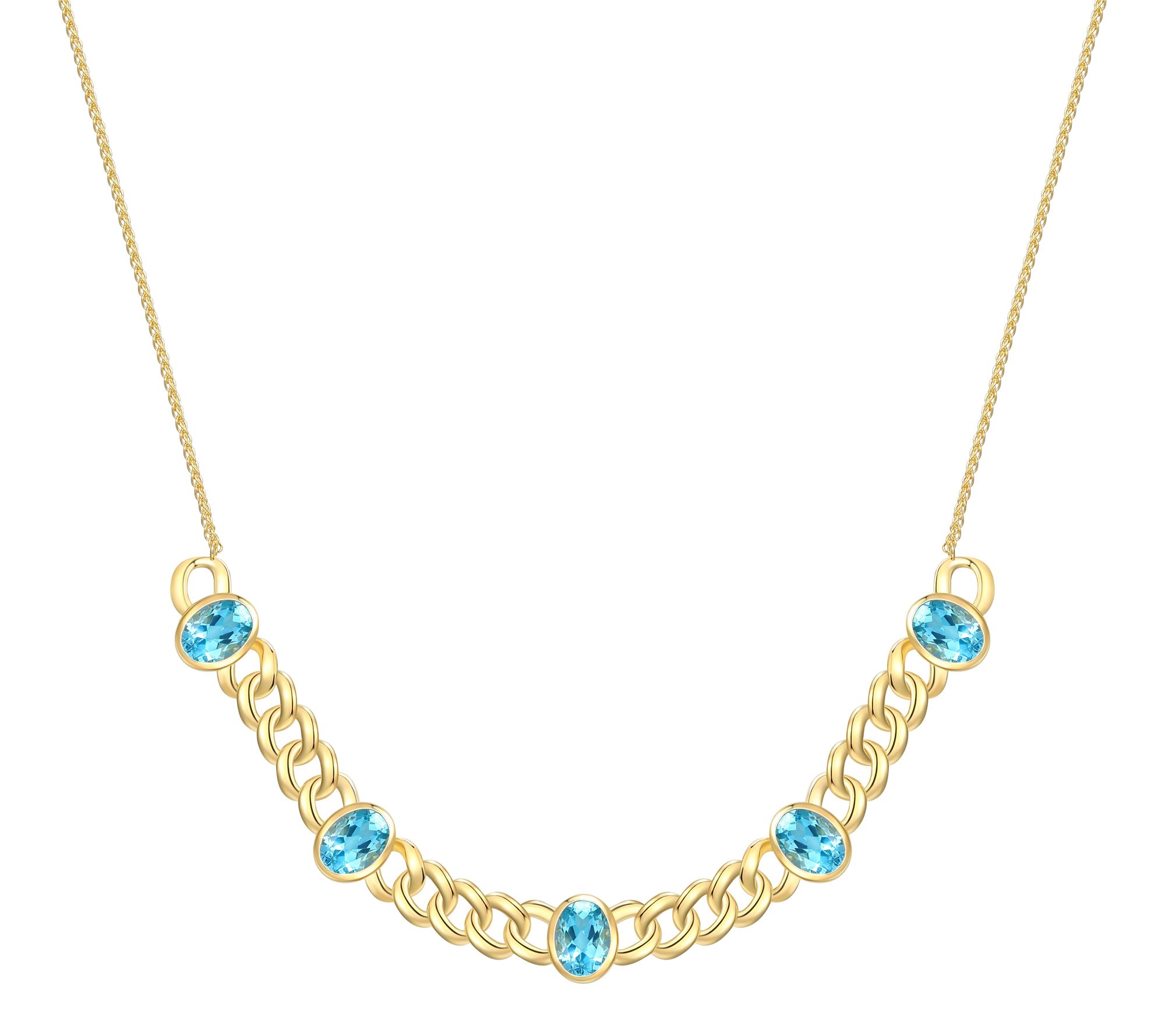 Affinity Gems Blue Topaz Chain Necklace, 18K Gold Plated