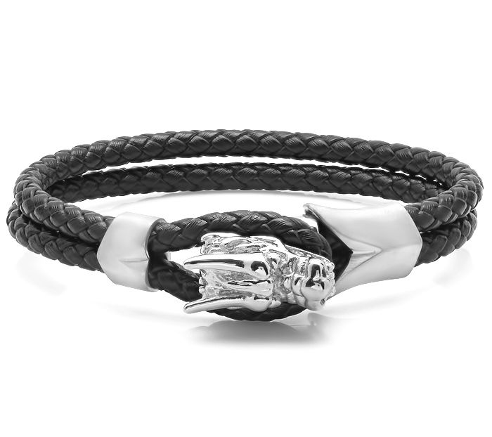 Steel by Design Men's Leather Dragon Bracelet