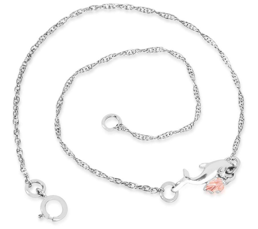 Black Hills Gold Dolphin Ankle Bracelet, Sterling/12K Gold