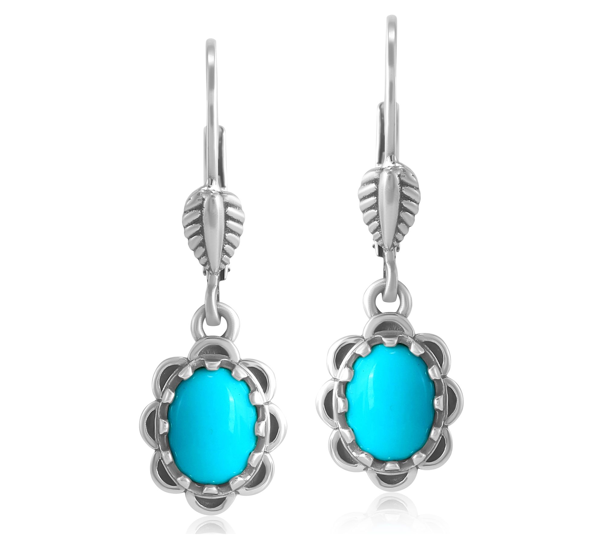 American West Sterling Gemstone Concha Lever Back Earrings