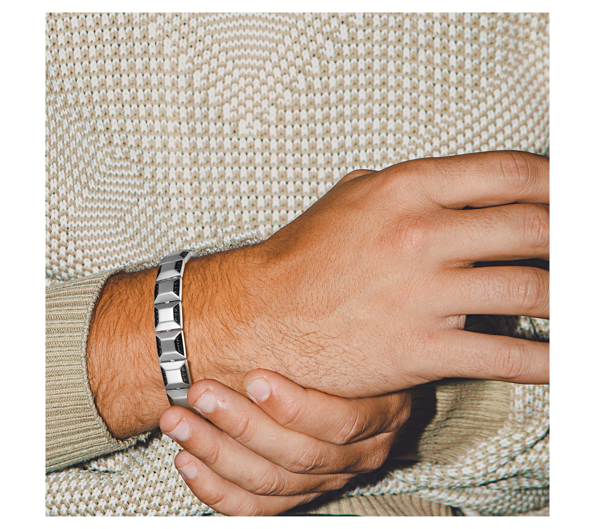 Diamonique Men's 4.50 cttw Studded Link Bracelet, Sterling